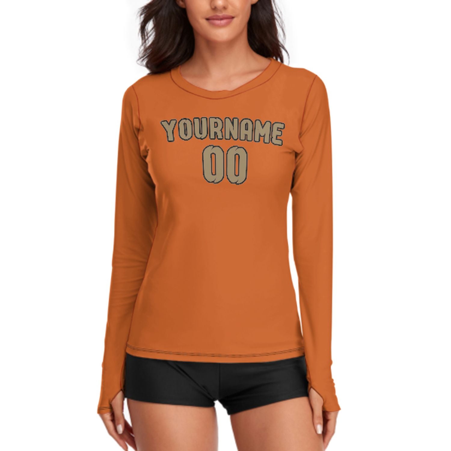 Maßgeschneidertes Orange Hellkhaki Damen Langarmshirt