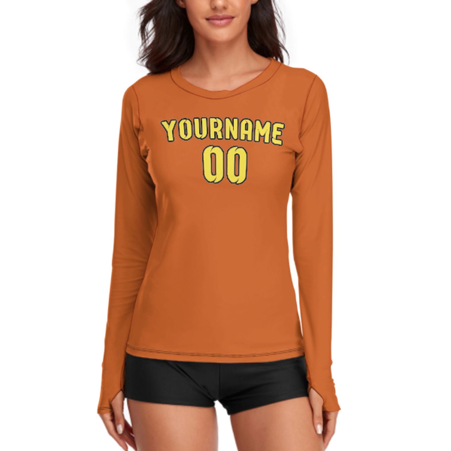 Maßgeschneidertes Orange Blassgelb Damen Langarmshirt