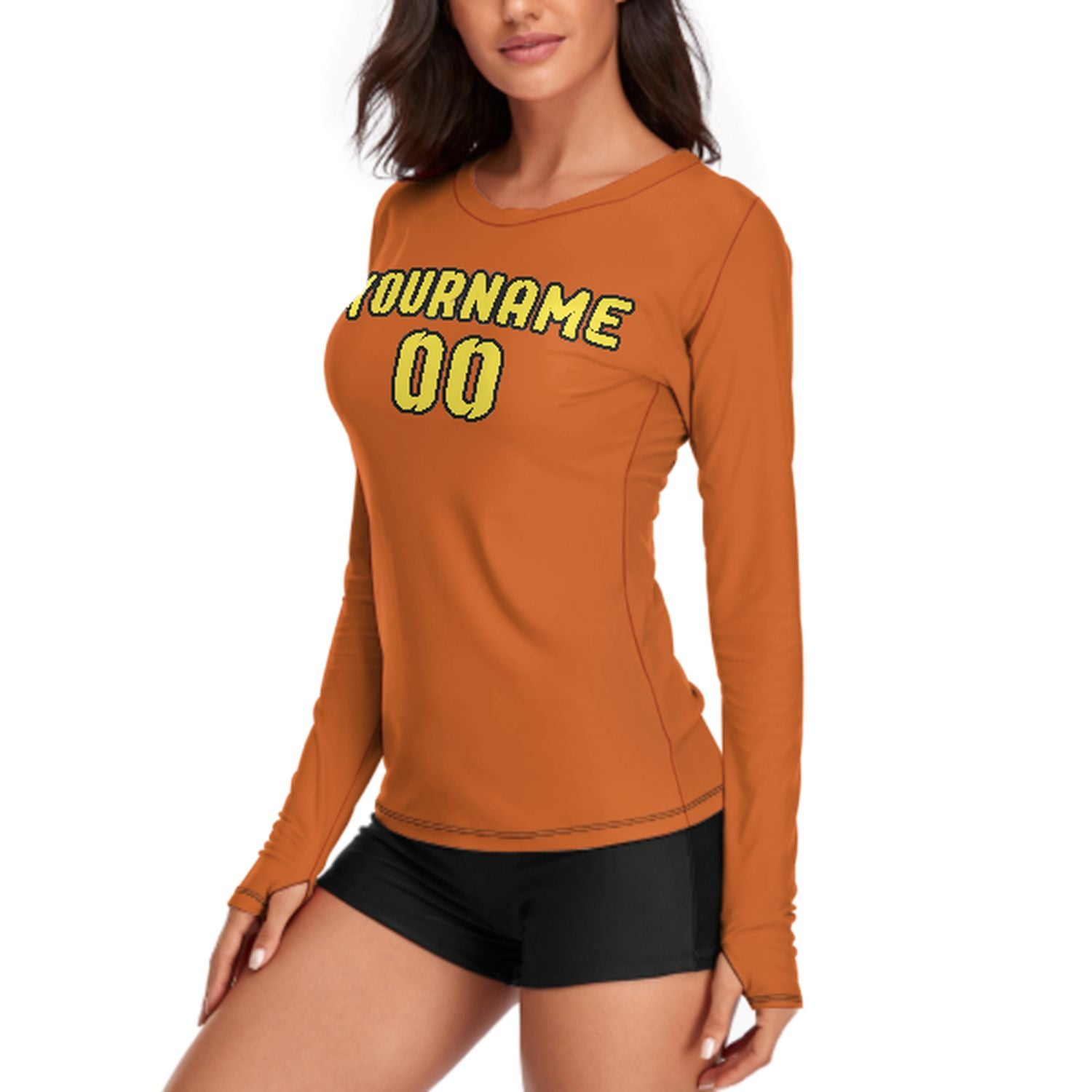 Maßgeschneidertes Orange Blassgelb Damen Langarmshirt
