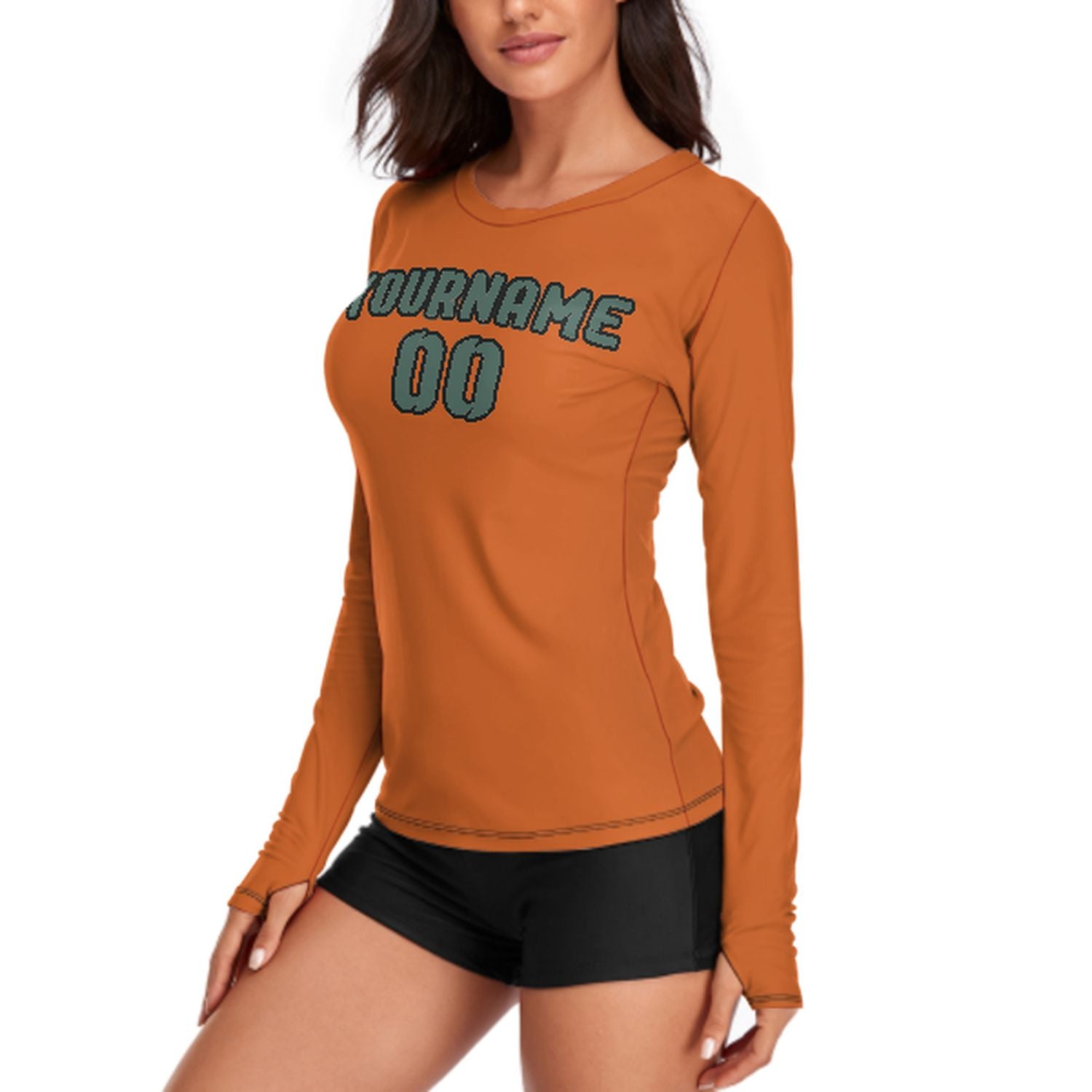 Maßgeschneidertes Orange Blaugrün Damen Langarmshirt