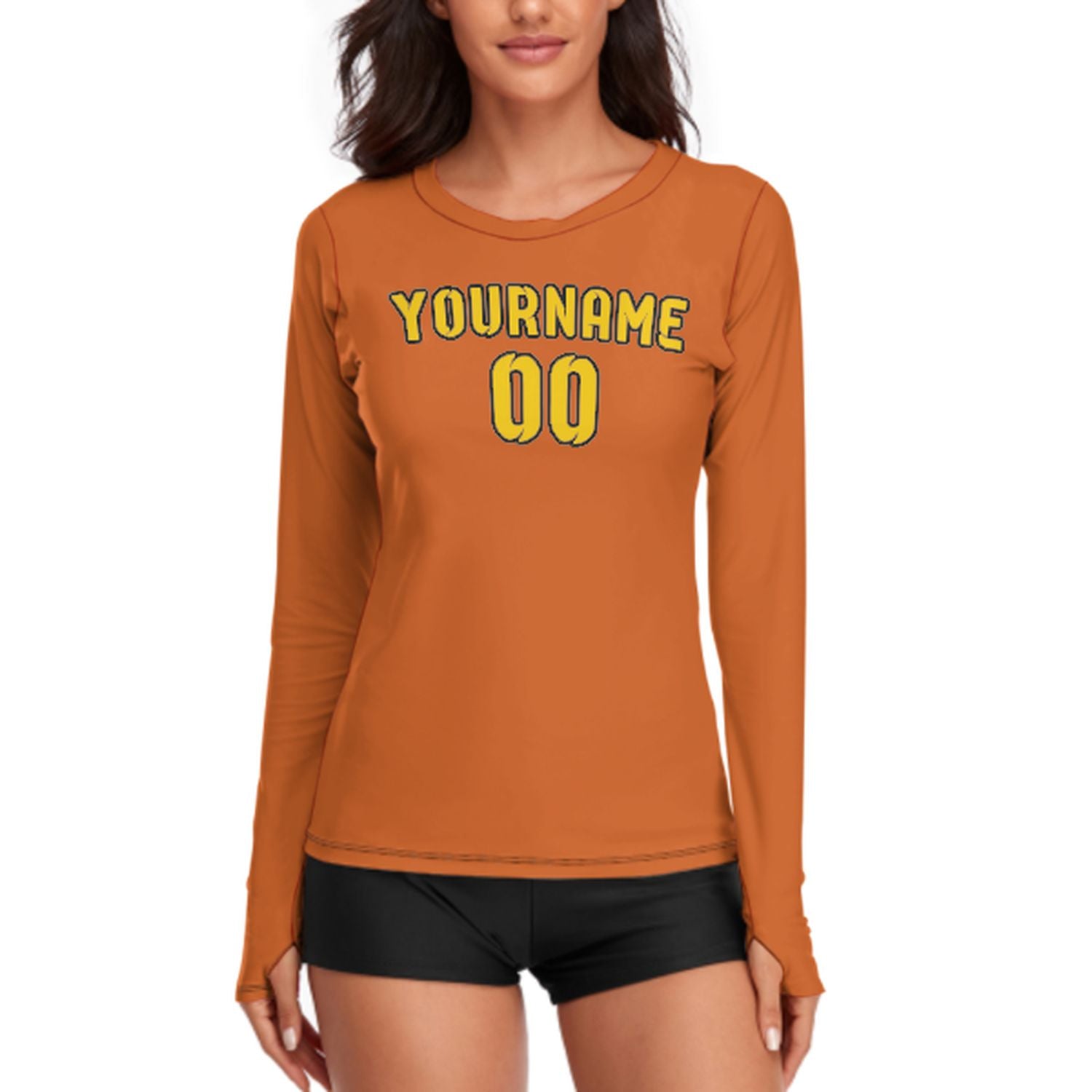 Maßgeschneidertes Orange Gold Damen Langarmshirt