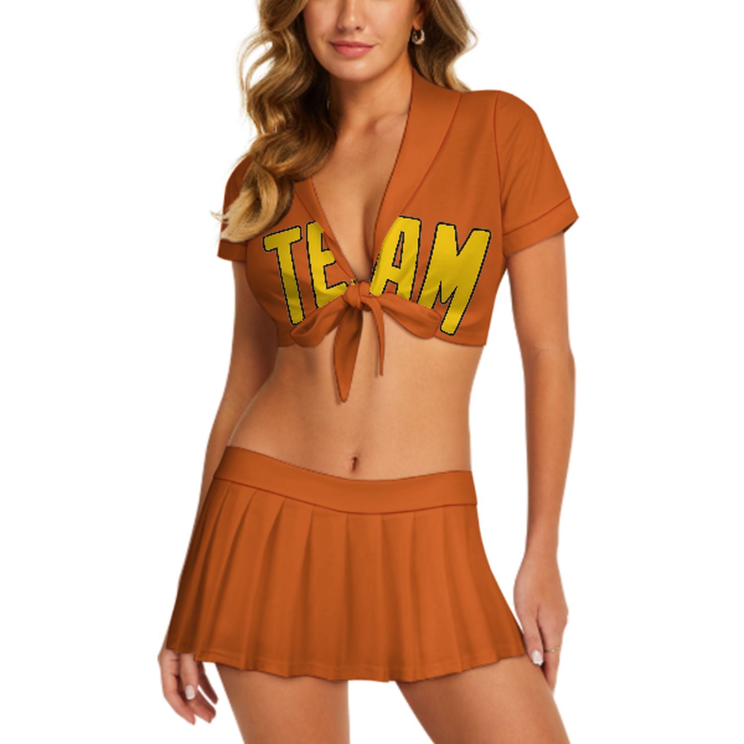 Maßgeschneidertes Orange Gold Cheerleader Outfit Set