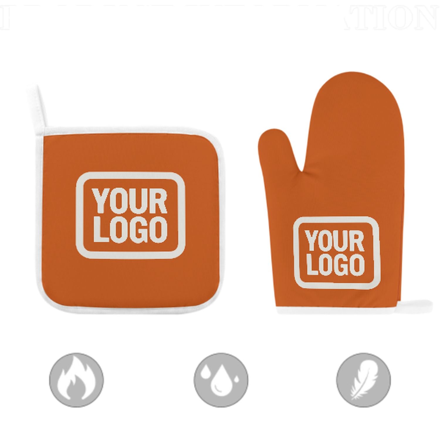 Maßgeschneidertes Orange  Weiß Topfhandschuh Set – 2-teilig
