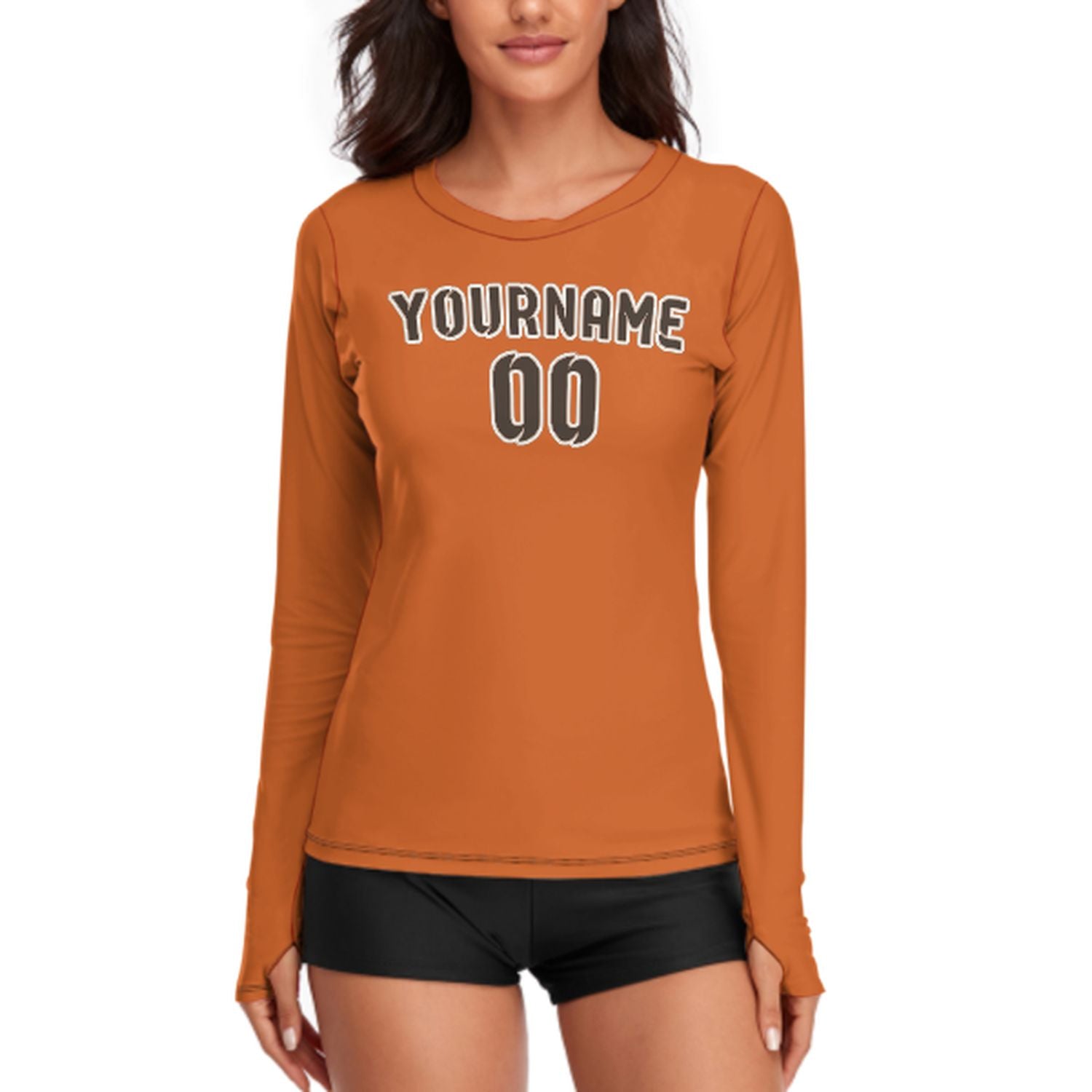 Maßgeschneidertes Orange Braun Damen Langarmshirt