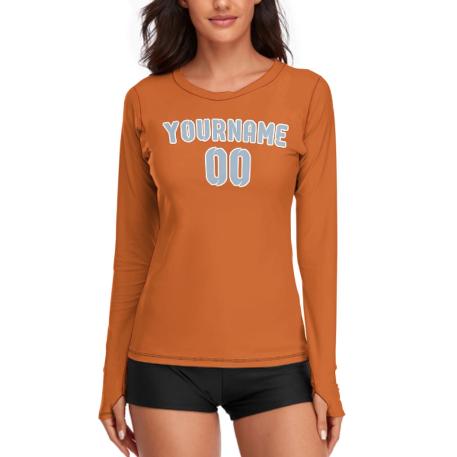 Maßgeschneidertes Orange Hellblau Damen Langarmshirt