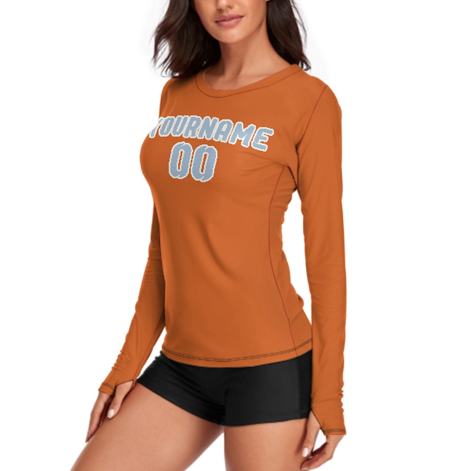 Maßgeschneidertes Orange Hellblau Damen Langarmshirt