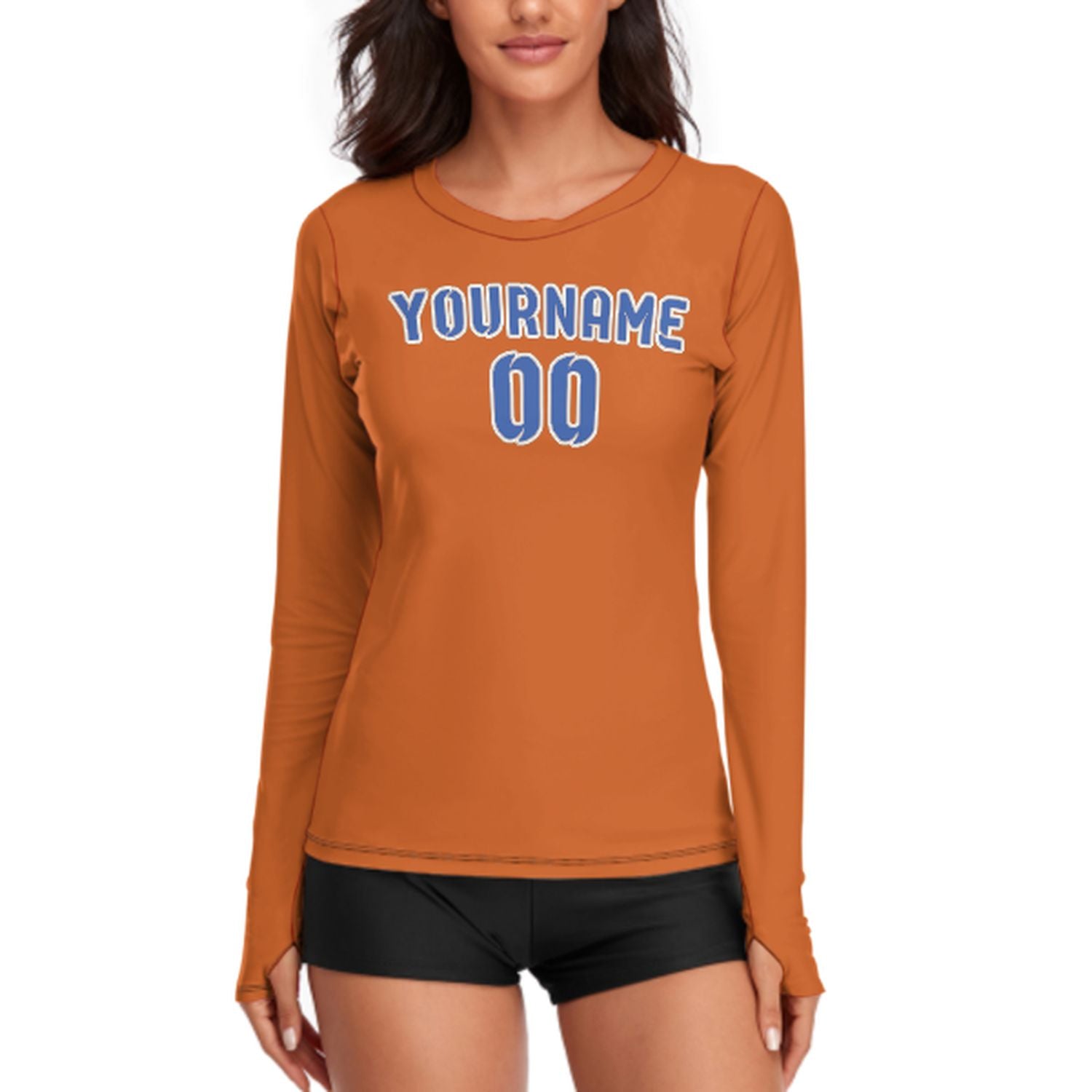 Maßgeschneidertes Orange Himmelblau Damen Langarmshirt