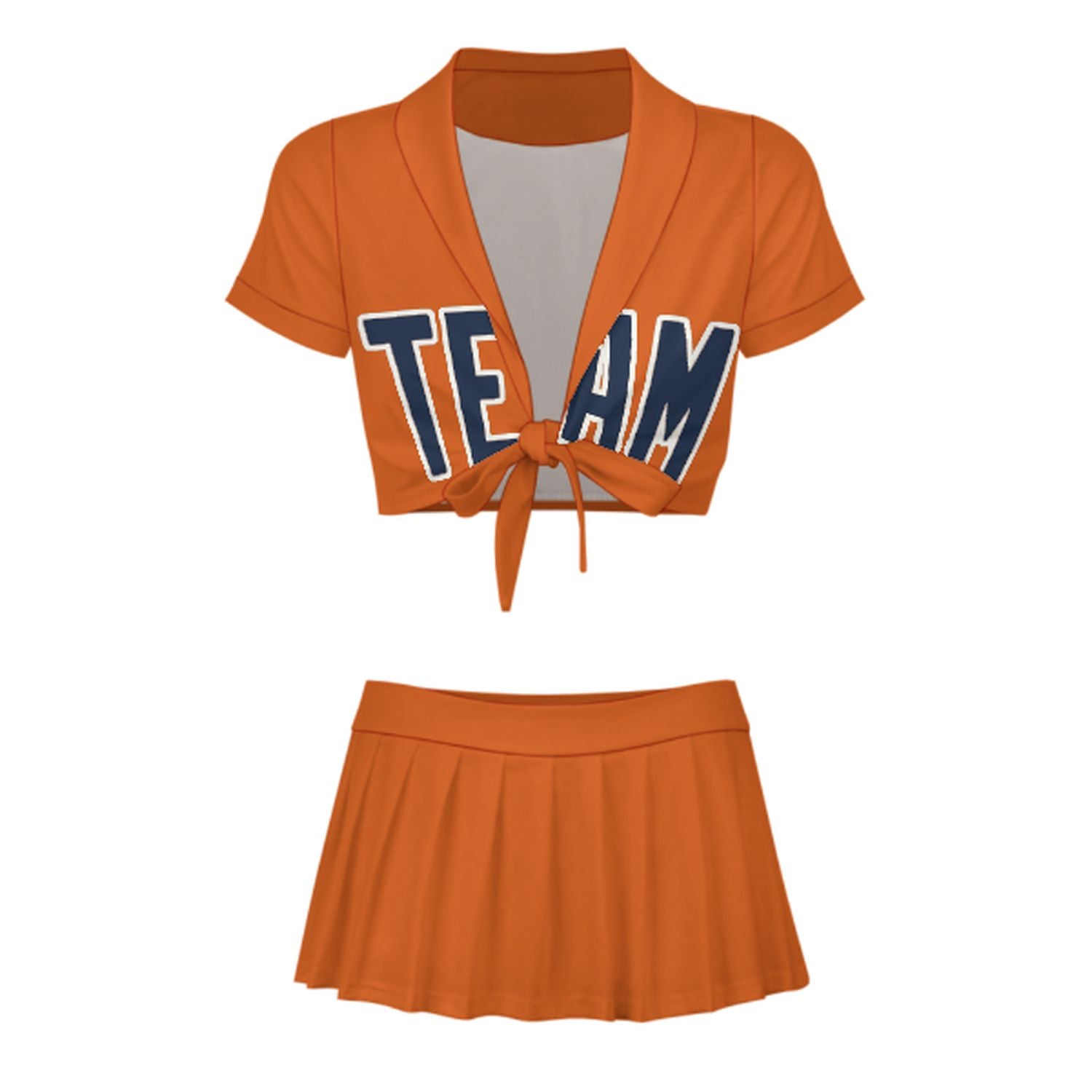 Maßgeschneidertes Orange Marineblau Cheerleader Outfit Set