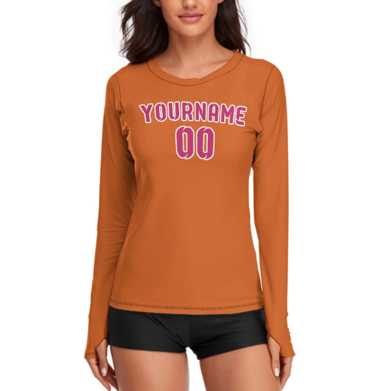 Maßgeschneidertes Orange Rosarot Damen Langarmshirt