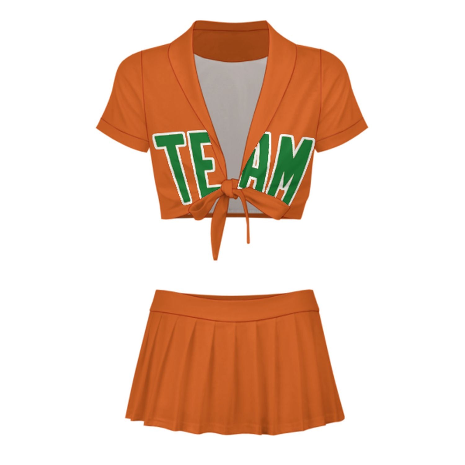Maßgeschneidertes Orange Smaragdgrün Cheerleader Outfit Set