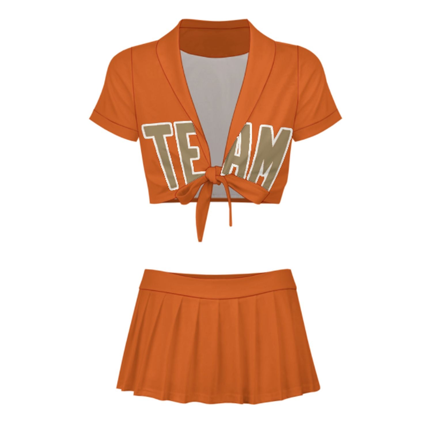 Maßgeschneidertes Orange Hellkhaki Cheerleader Outfit Set