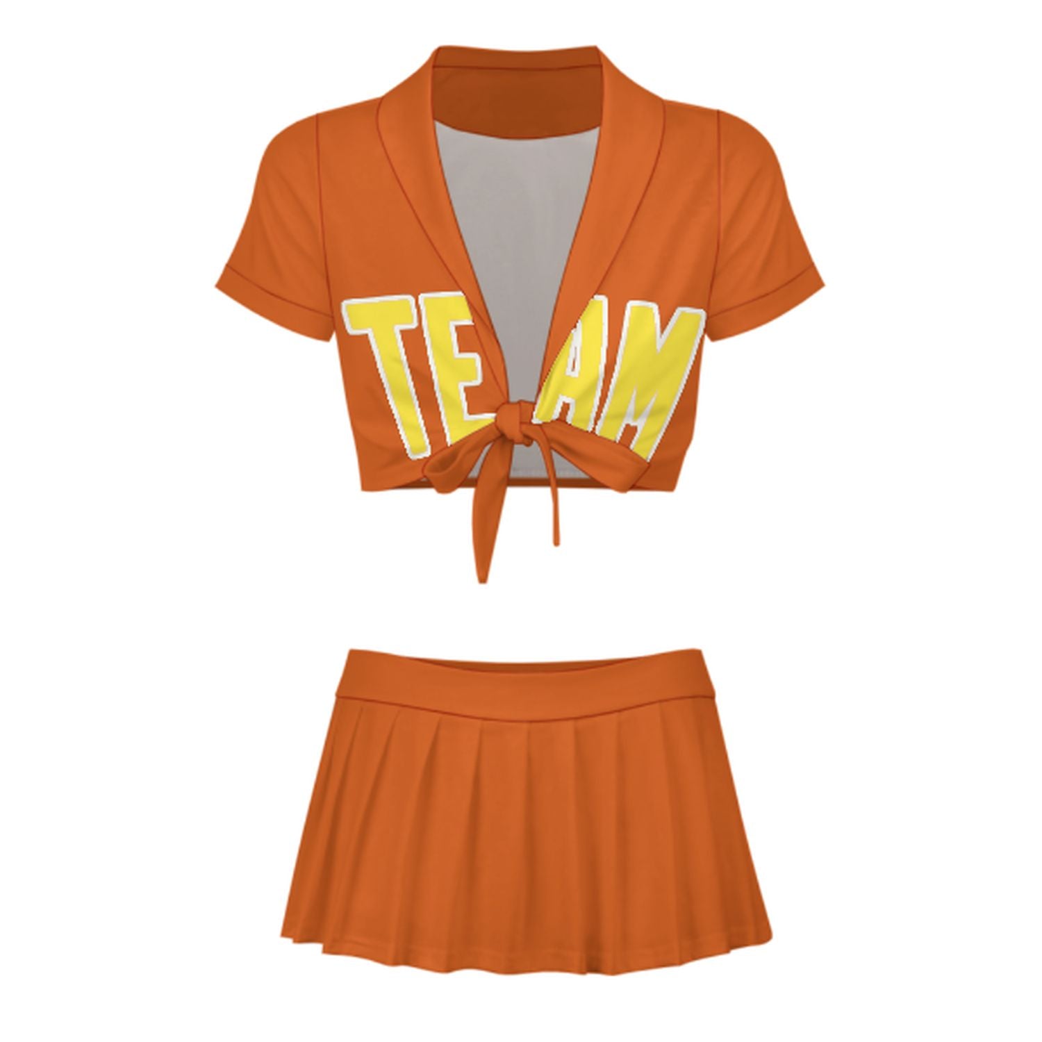Maßgeschneidertes Orange Blassgelb Cheerleader Outfit Set