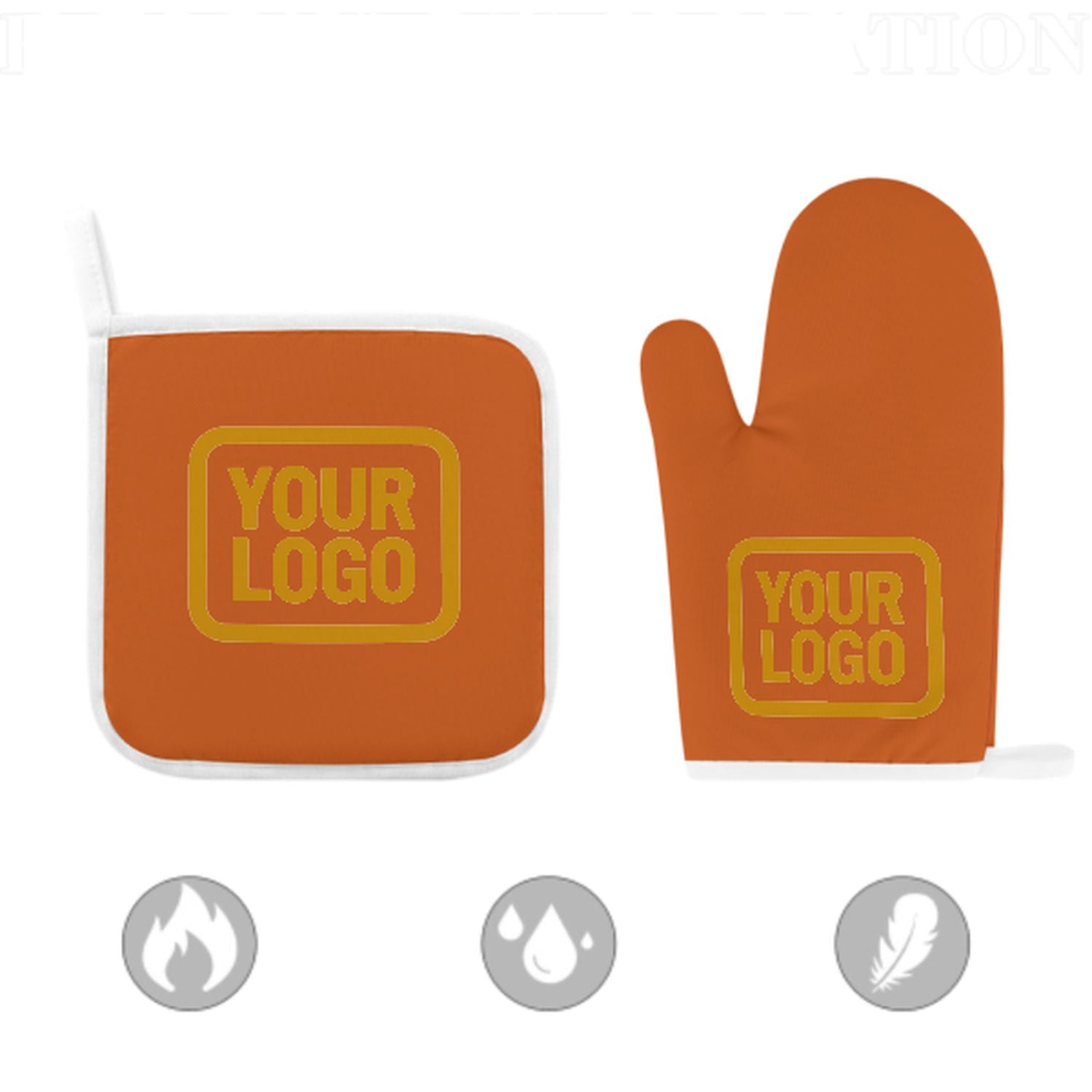Maßgeschneidertes Orange  Gelb Topfhandschuh Set – 2-teilig