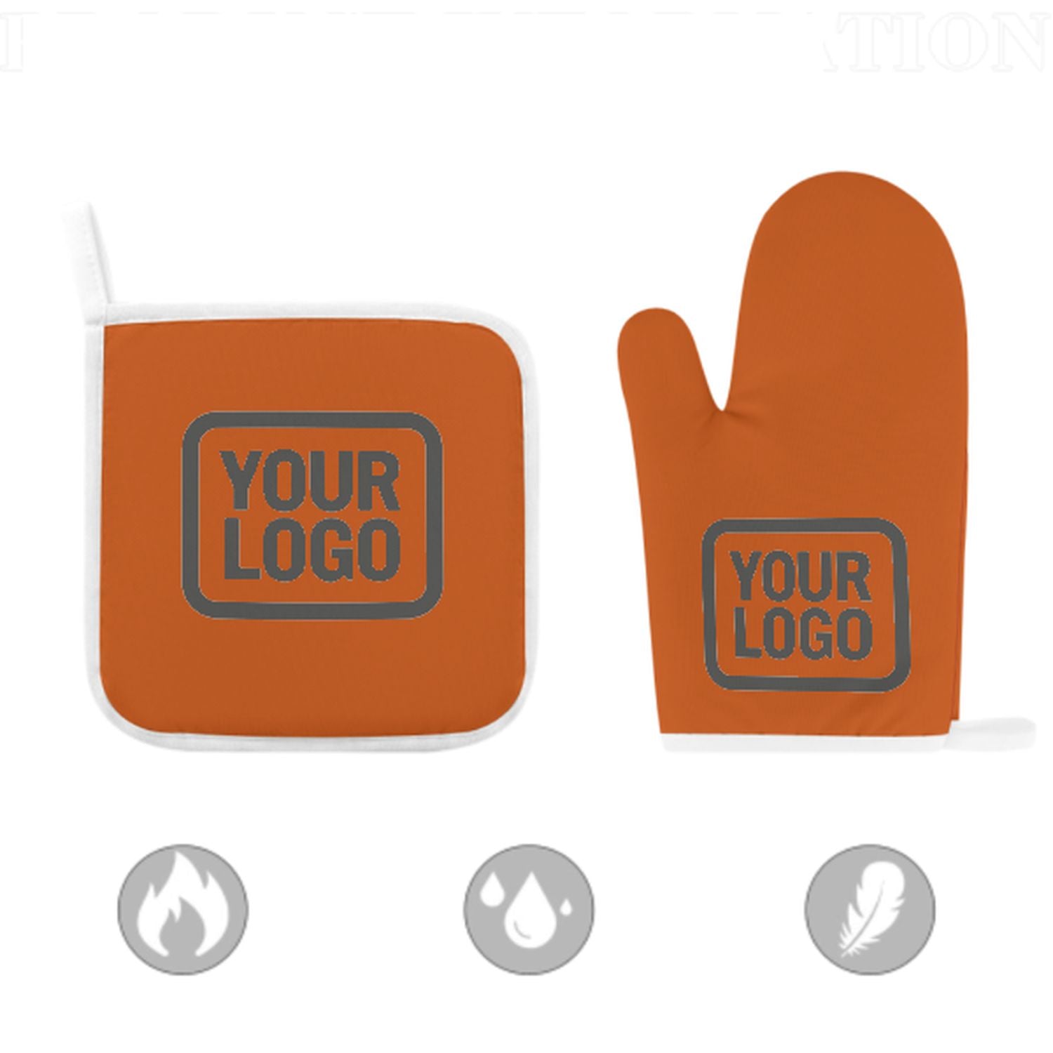 Maßgeschneidertes Orange  Dunkelgrau Topfhandschuh Set – 2-teilig
