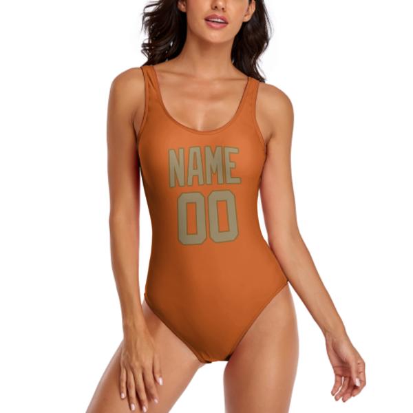 Maßgeschneidertes Orange Hellkhaki Badeanzug