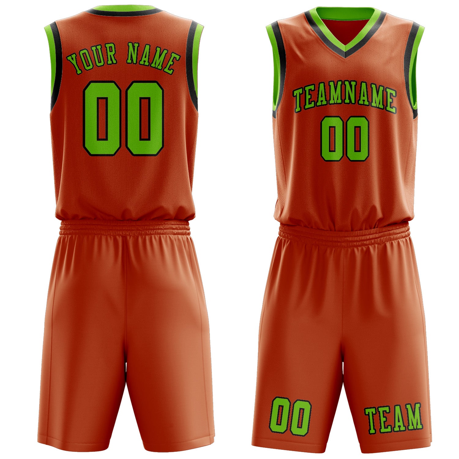 Benutzerdefiniertes Professionelles Orange Smaragdgrün Basketballtrikot-Set