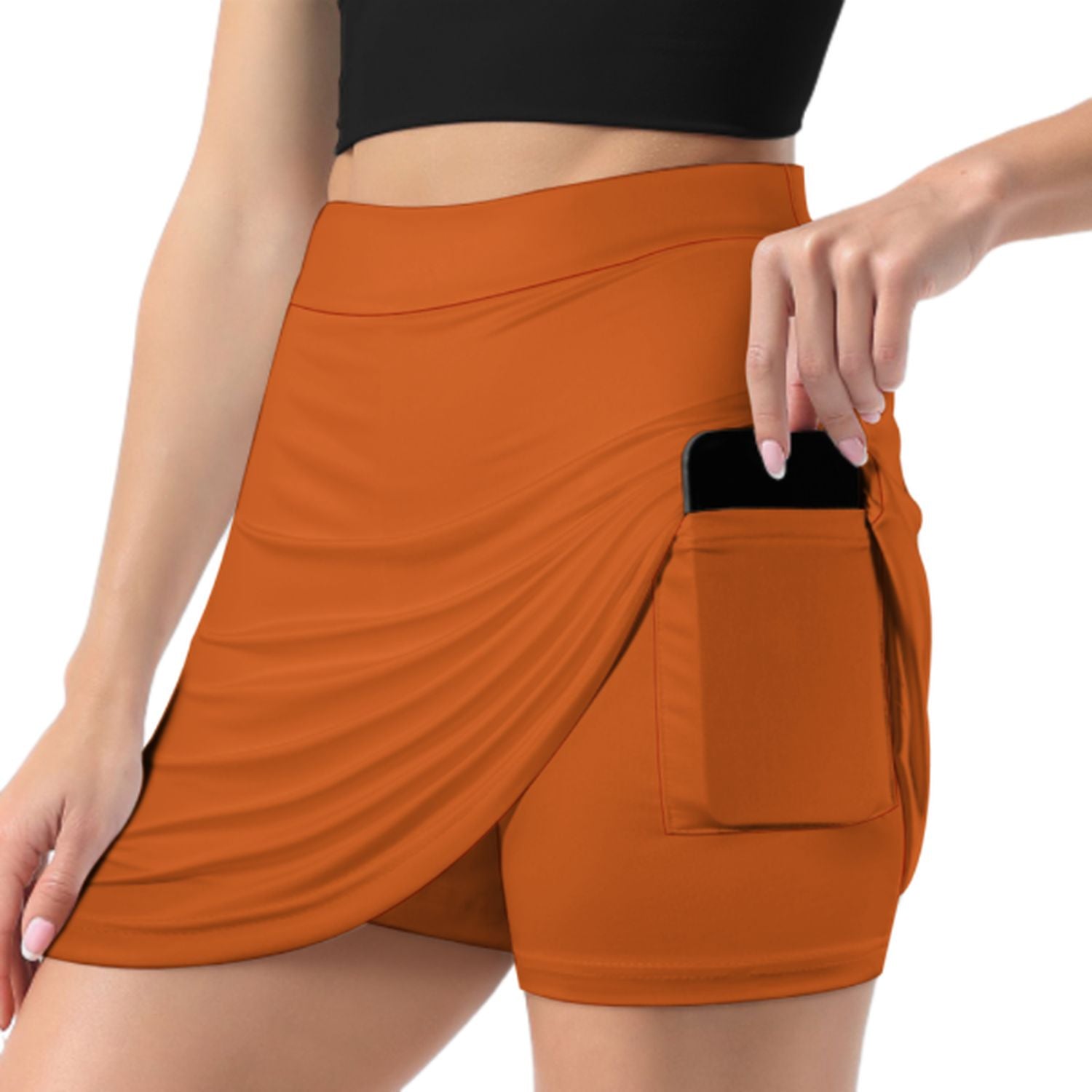 Gonna-pantalone su misura arancione chiaro kaki a trapezio
