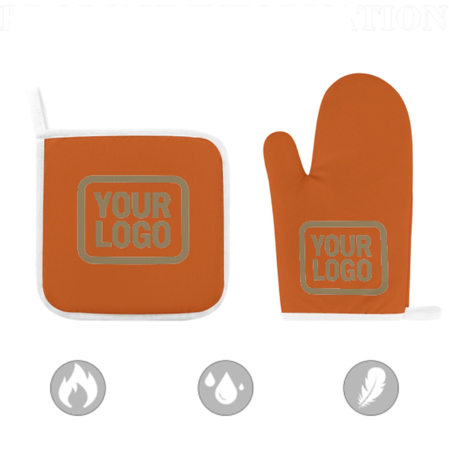 Maßgeschneidertes Orange  Hellkhaki Topfhandschuh Set – 2-teilig