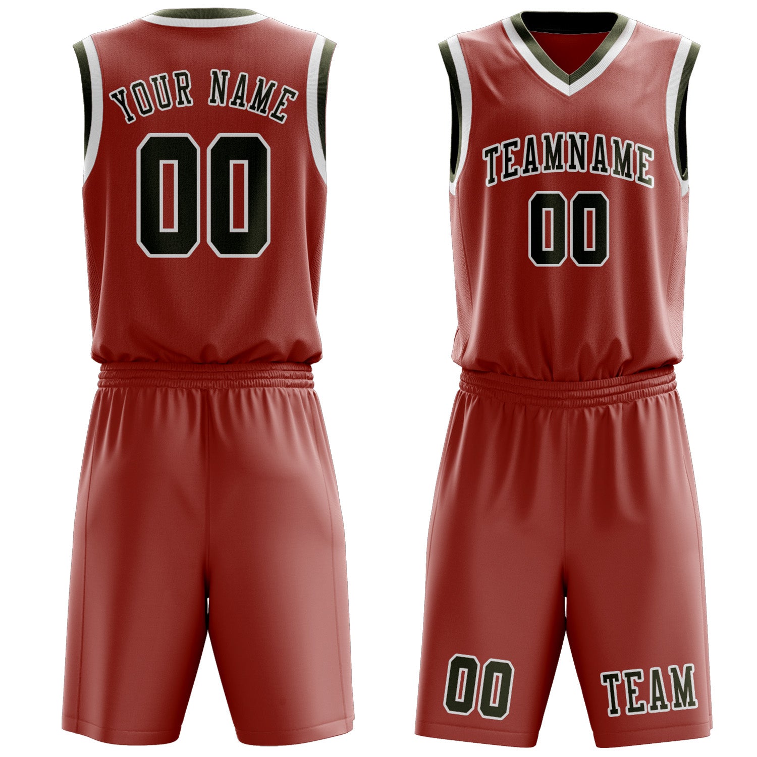 Benutzerdefiniertes Professionelles Kupferrose Dunkles Oliv Basketballtrikot-Set