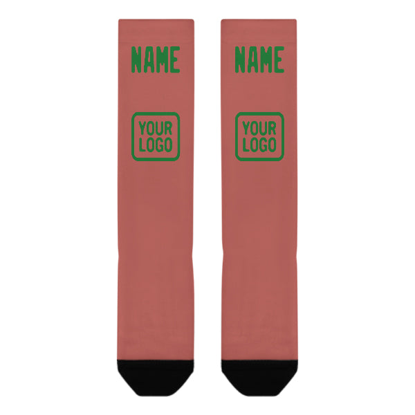 Calze autoreggenti su misura color rame rosa e verde smeraldo