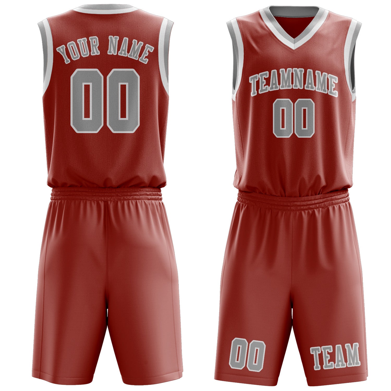 Benutzerdefiniertes Professionelles Kupferrose Grau Basketballtrikot-Set