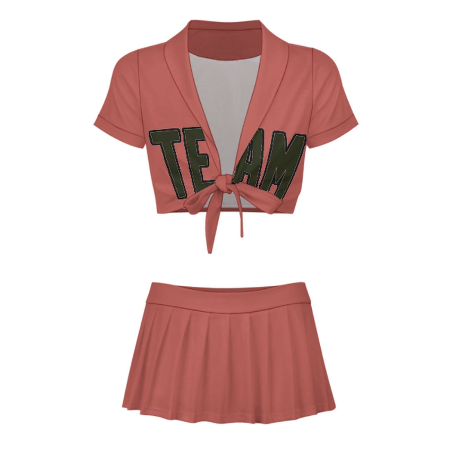 Maßgeschneidertes Kupferrose Dunkles Oliv Cheerleader Outfit Set