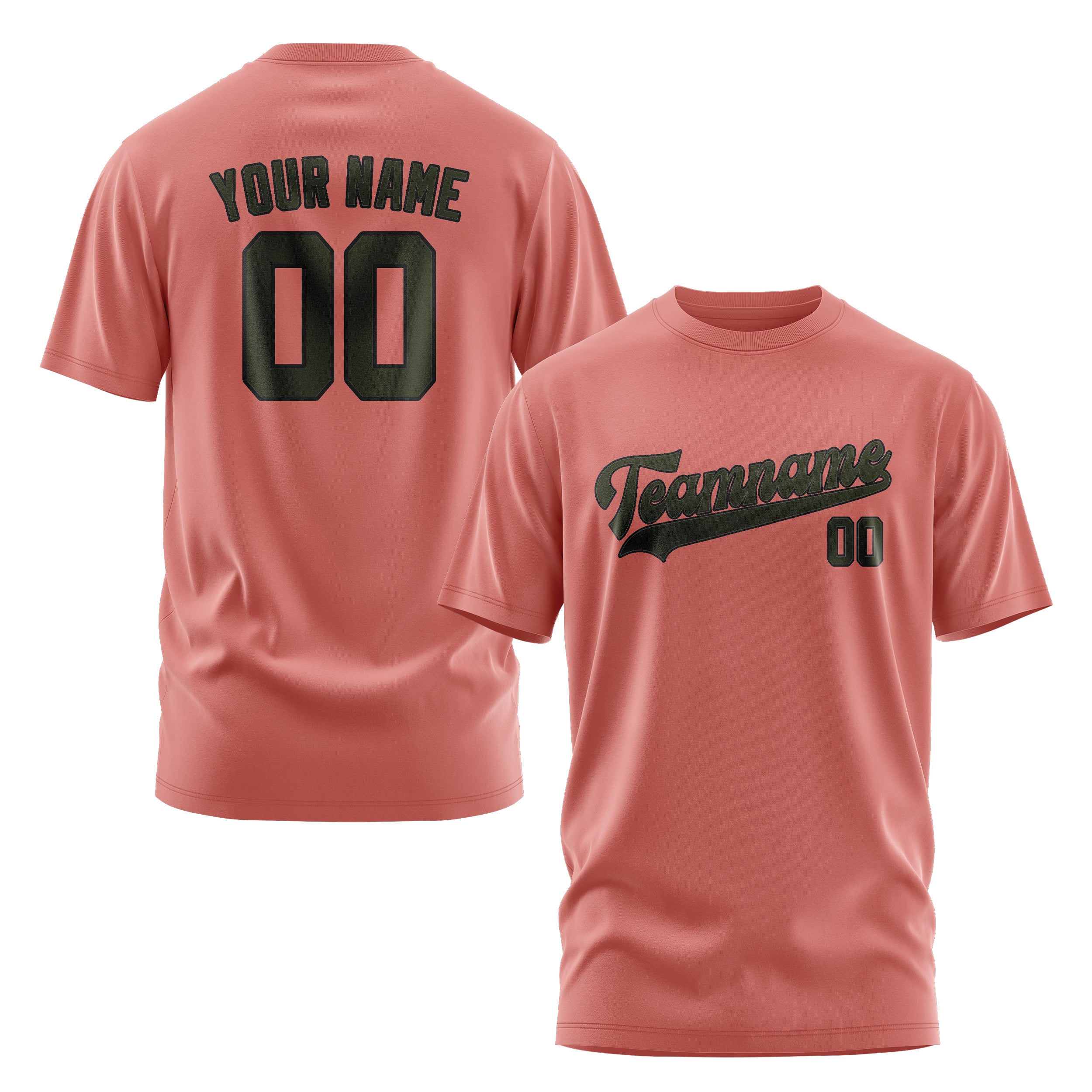 Maßgeschneidertes Kupferrose Dunkles Oliv T-Shirt