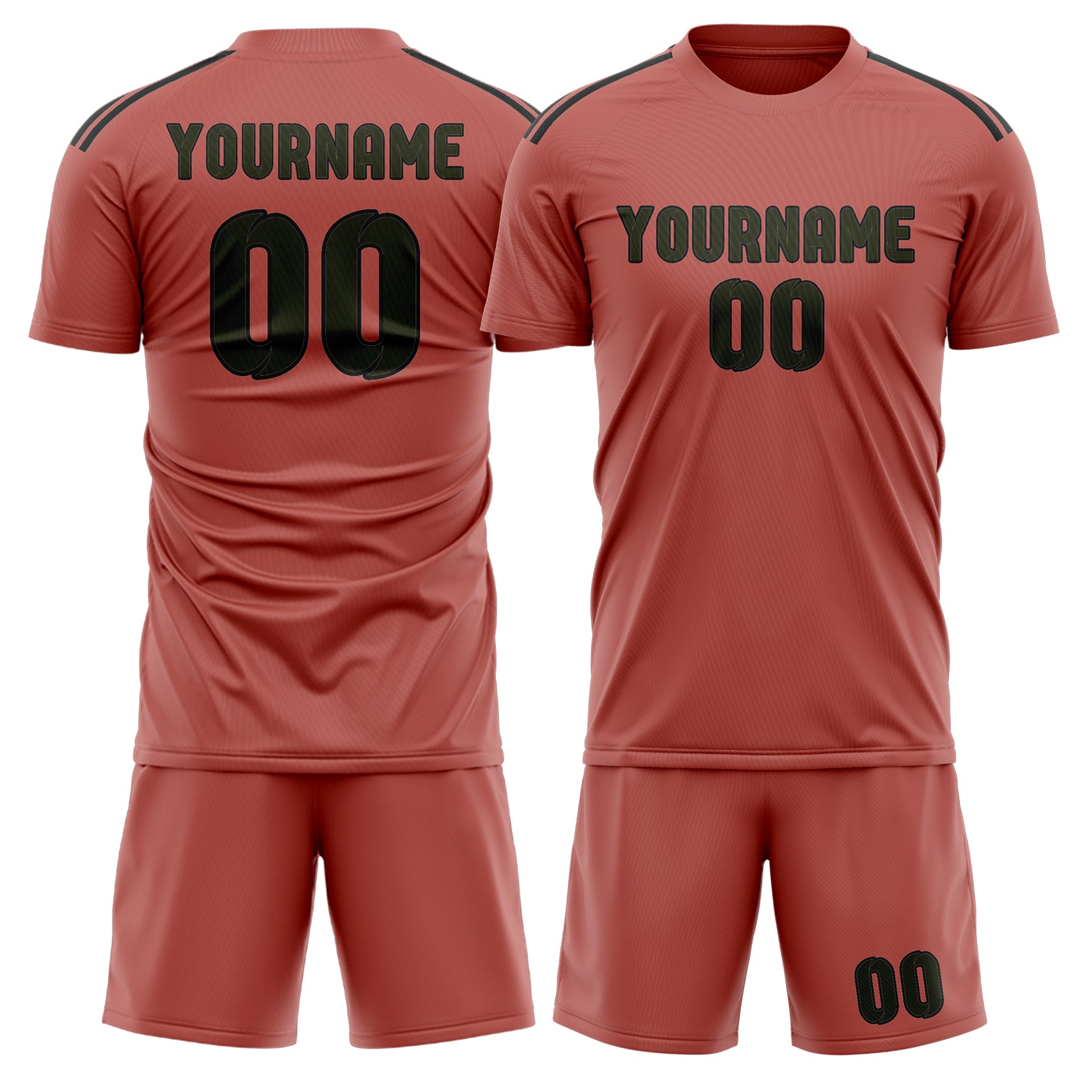 Maßgeschneidertes Professionelles Kupferrose Dunkles Oliv Fußballtrikot-Set