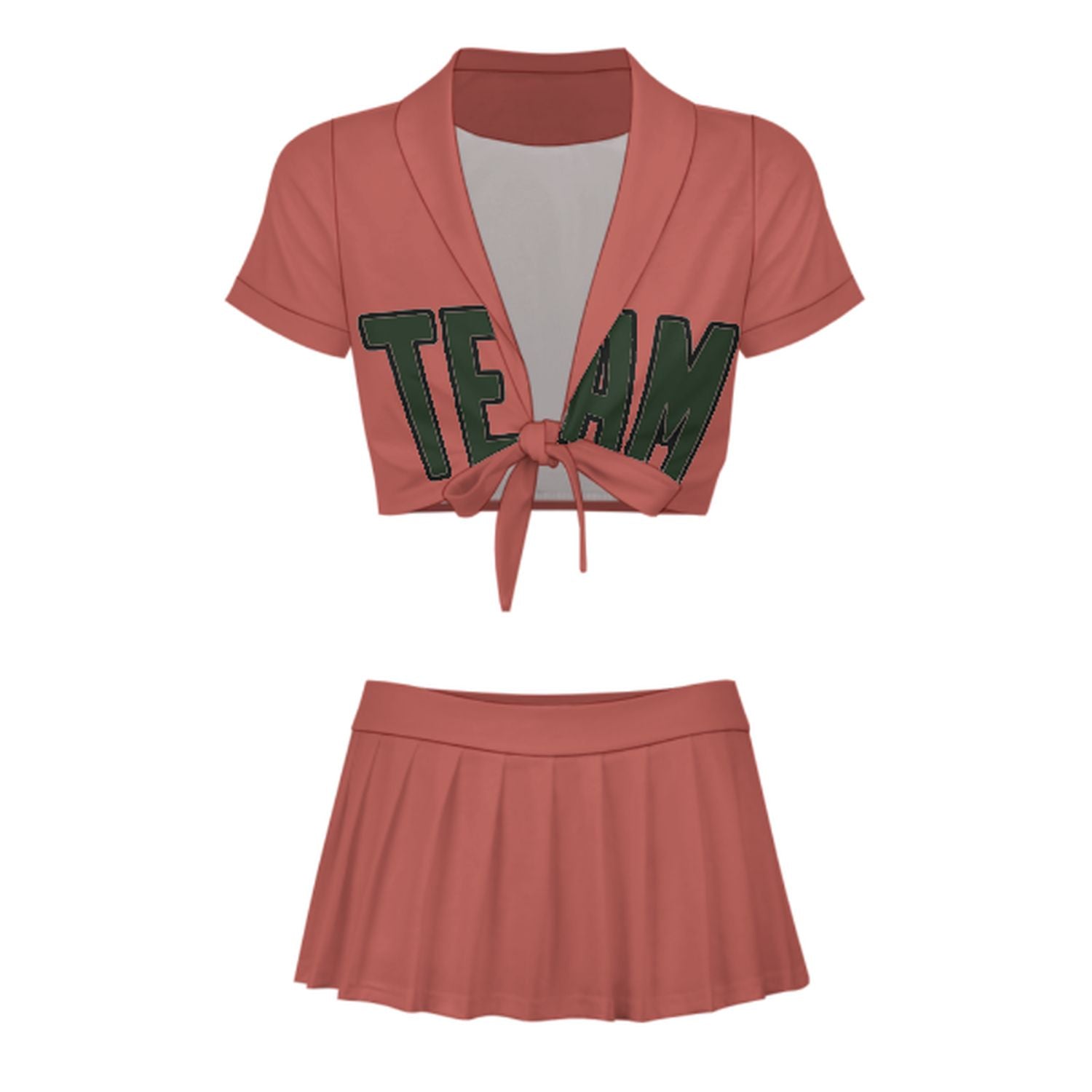 Maßgeschneidertes Kupferrose Tannengrün Cheerleader Outfit Set