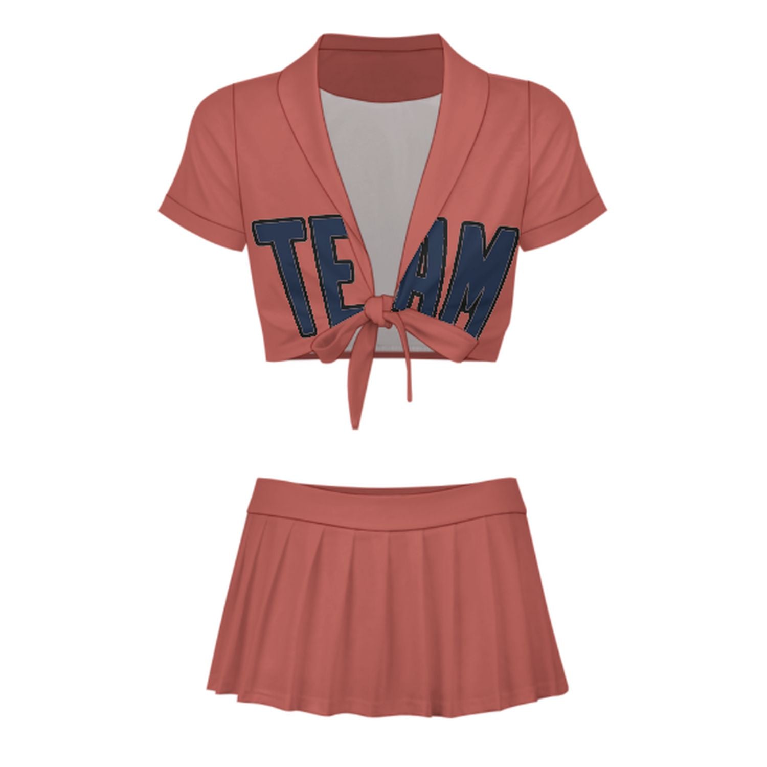 Maßgeschneidertes Kupferrose Marineblau Cheerleader Outfit Set