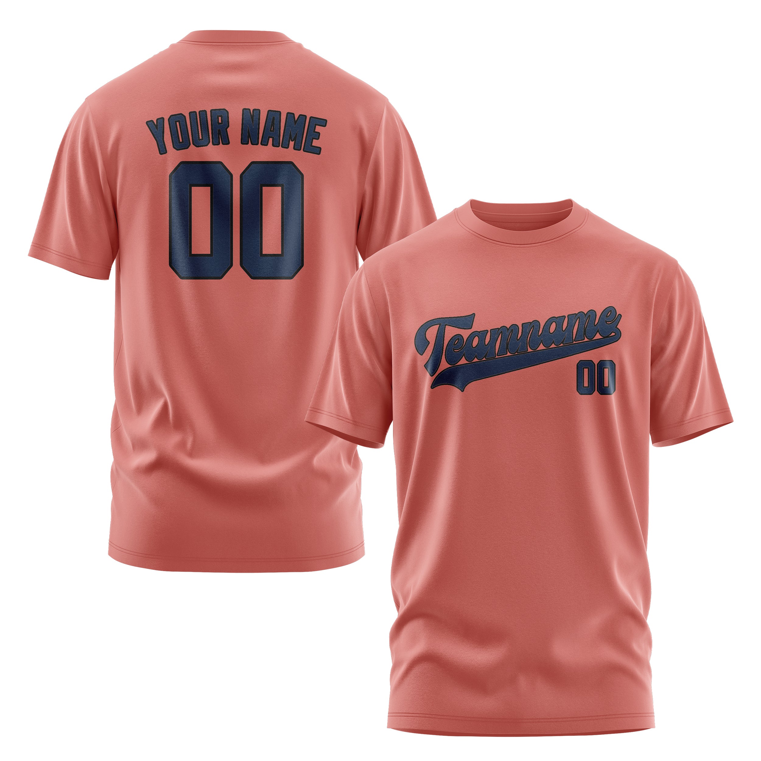 Maßgeschneidertes Kupferrose Marineblau T-Shirt