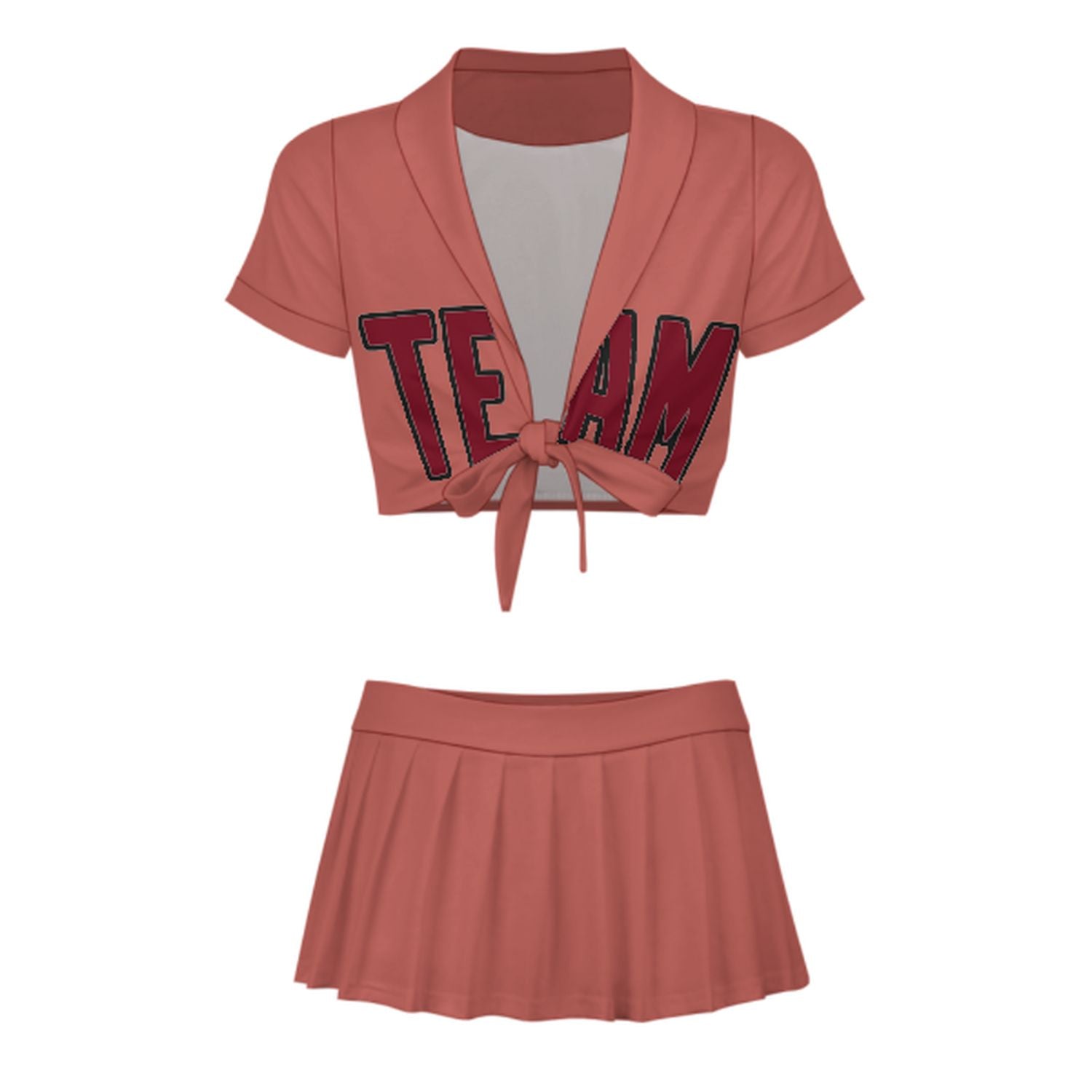 Maßgeschneidertes Kupferrose Karmesinrot Cheerleader Outfit Set