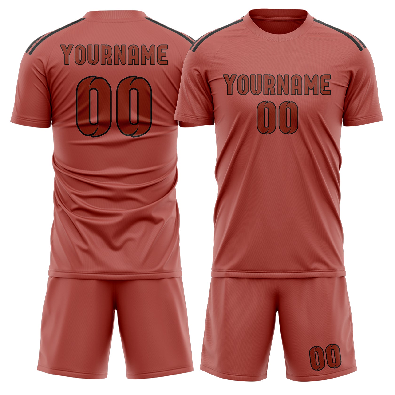 Maßgeschneidertes Professionelles Kupferrose Korallenrot Fußballtrikot-Set