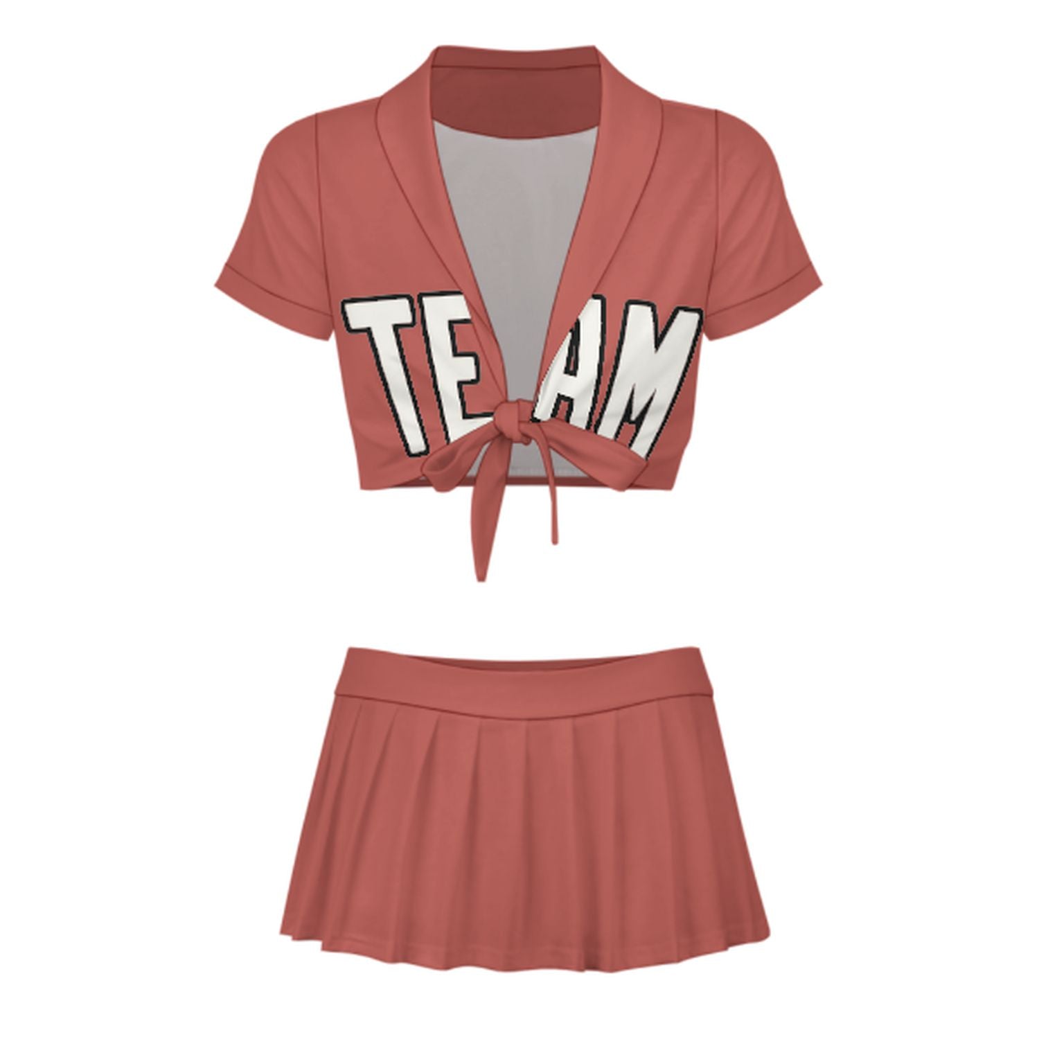 Maßgeschneidertes Kupferrose Weiß Cheerleader Outfit Set