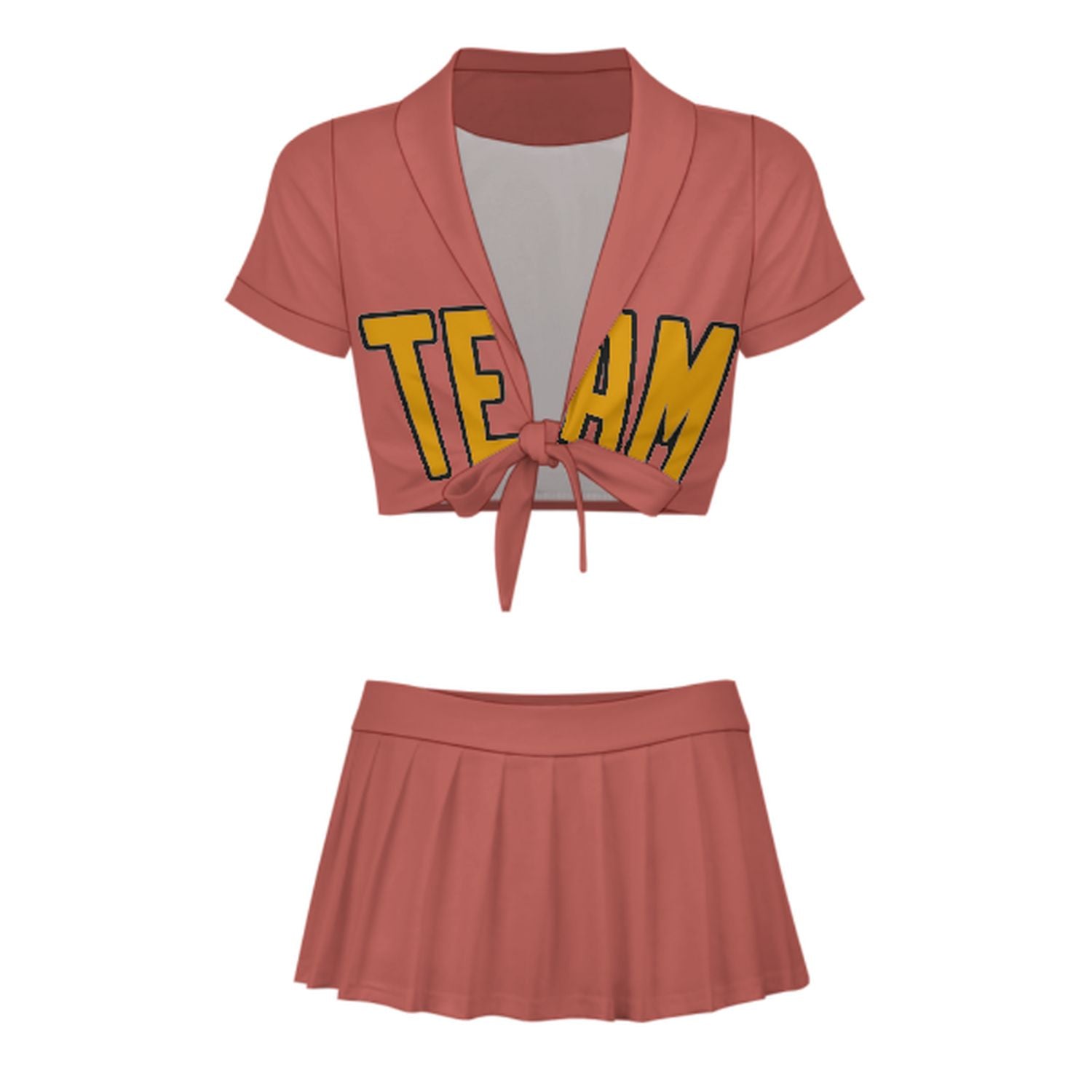 Maßgeschneidertes Kupferrose Gelb Cheerleader Outfit Set