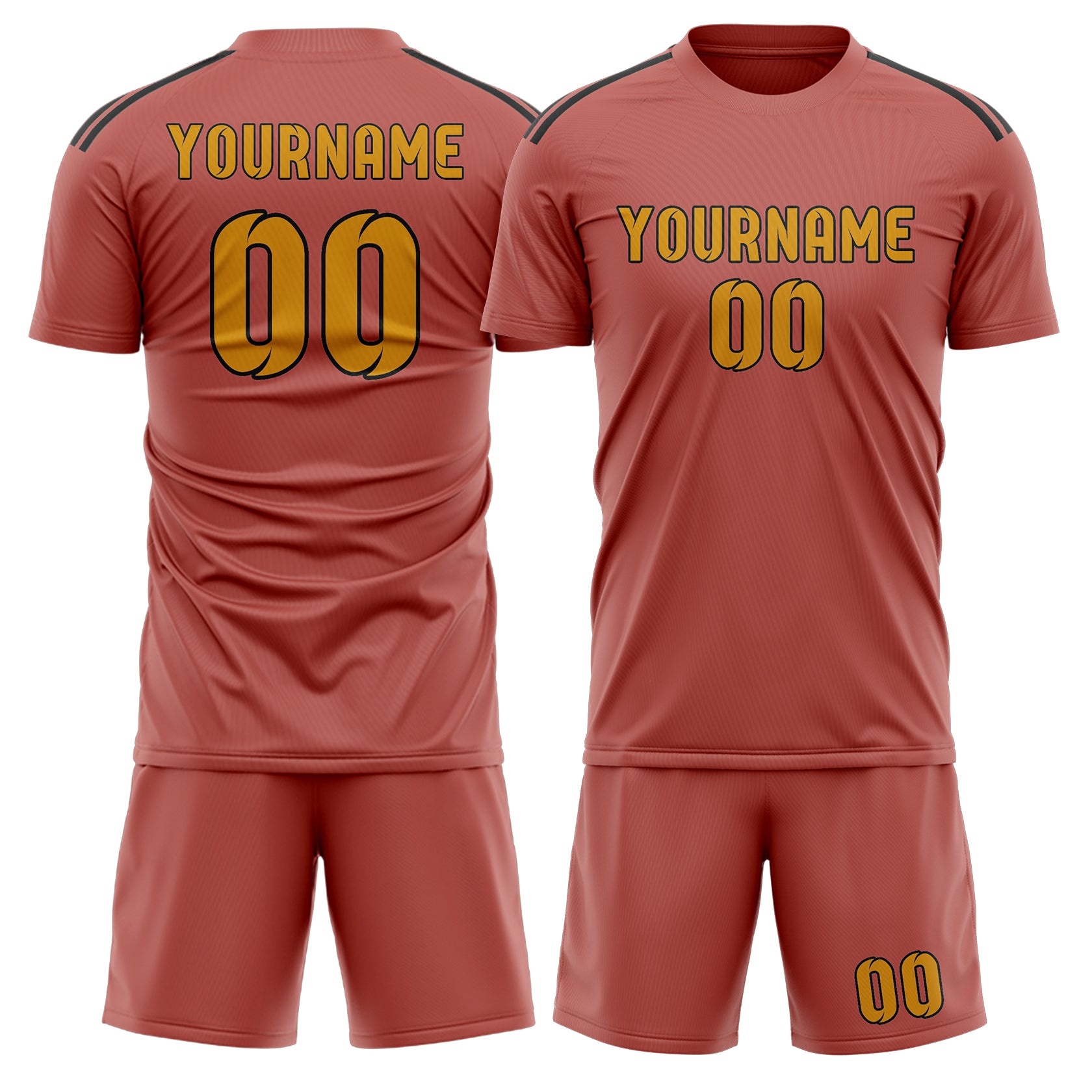 Maßgeschneidertes Professionelles Kupferrose Gelb Fußballtrikot-Set