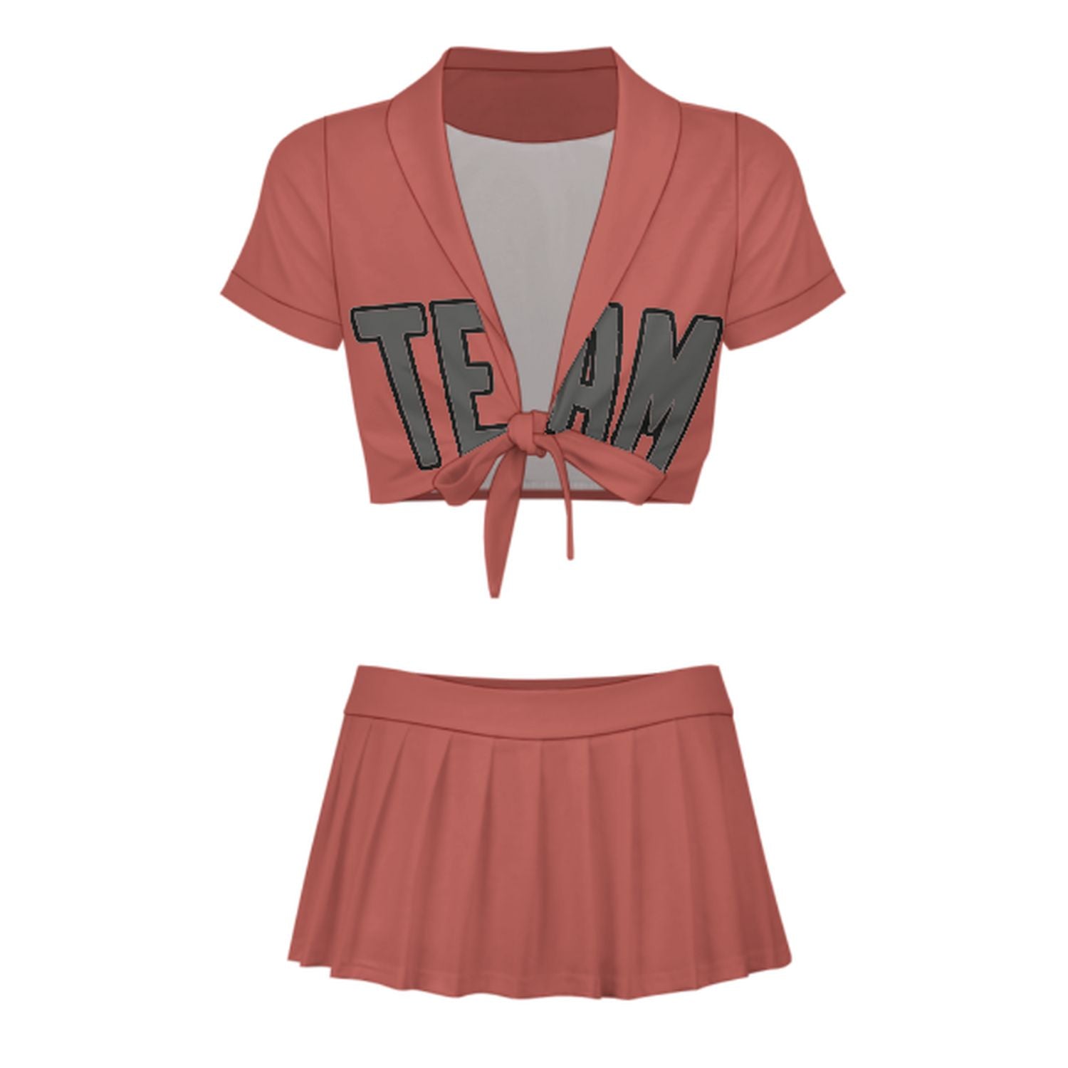 Maßgeschneidertes Kupferrose Dunkelgrau Cheerleader Outfit Set