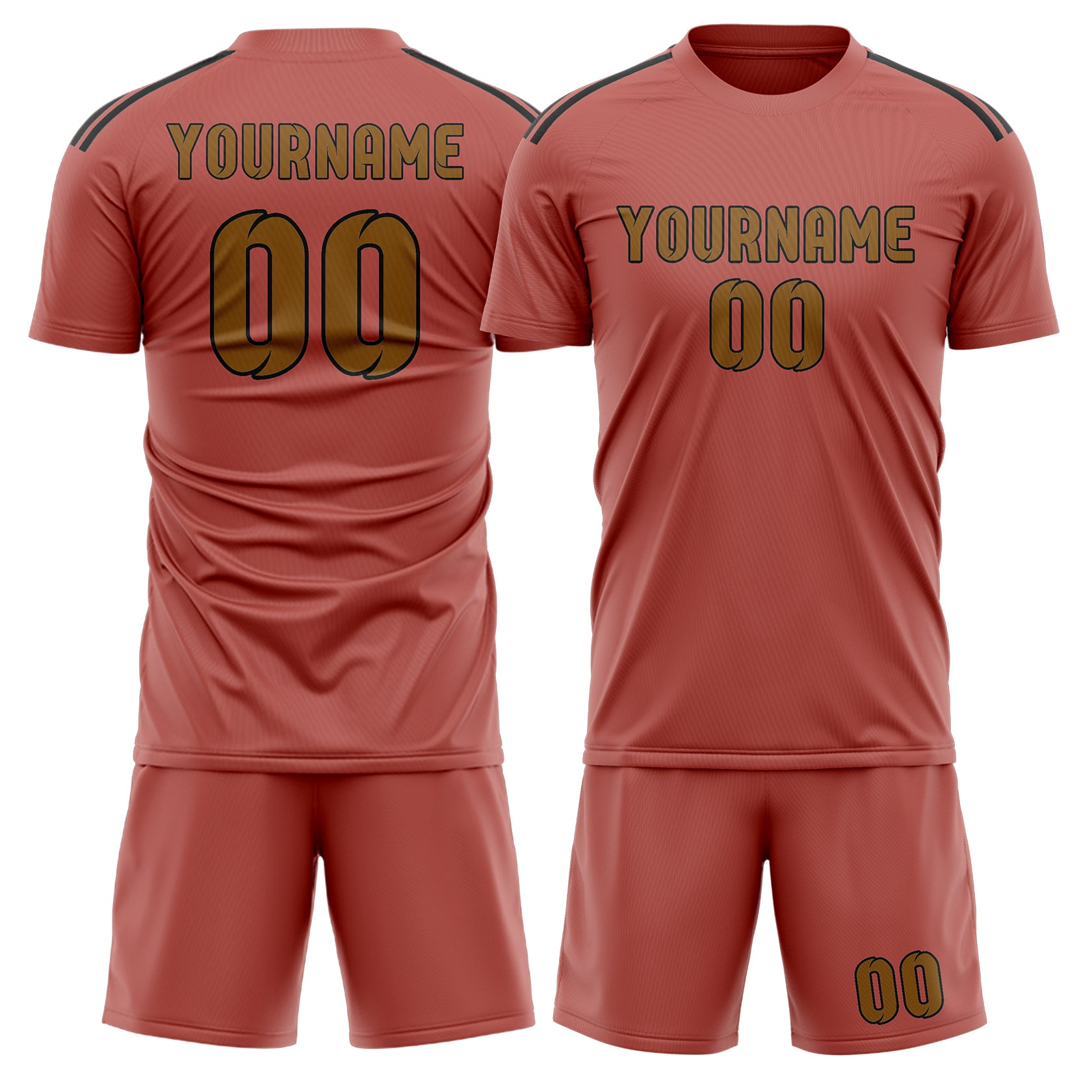 Maßgeschneidertes Professionelles Kupferrose Khaki Fußballtrikot-Set