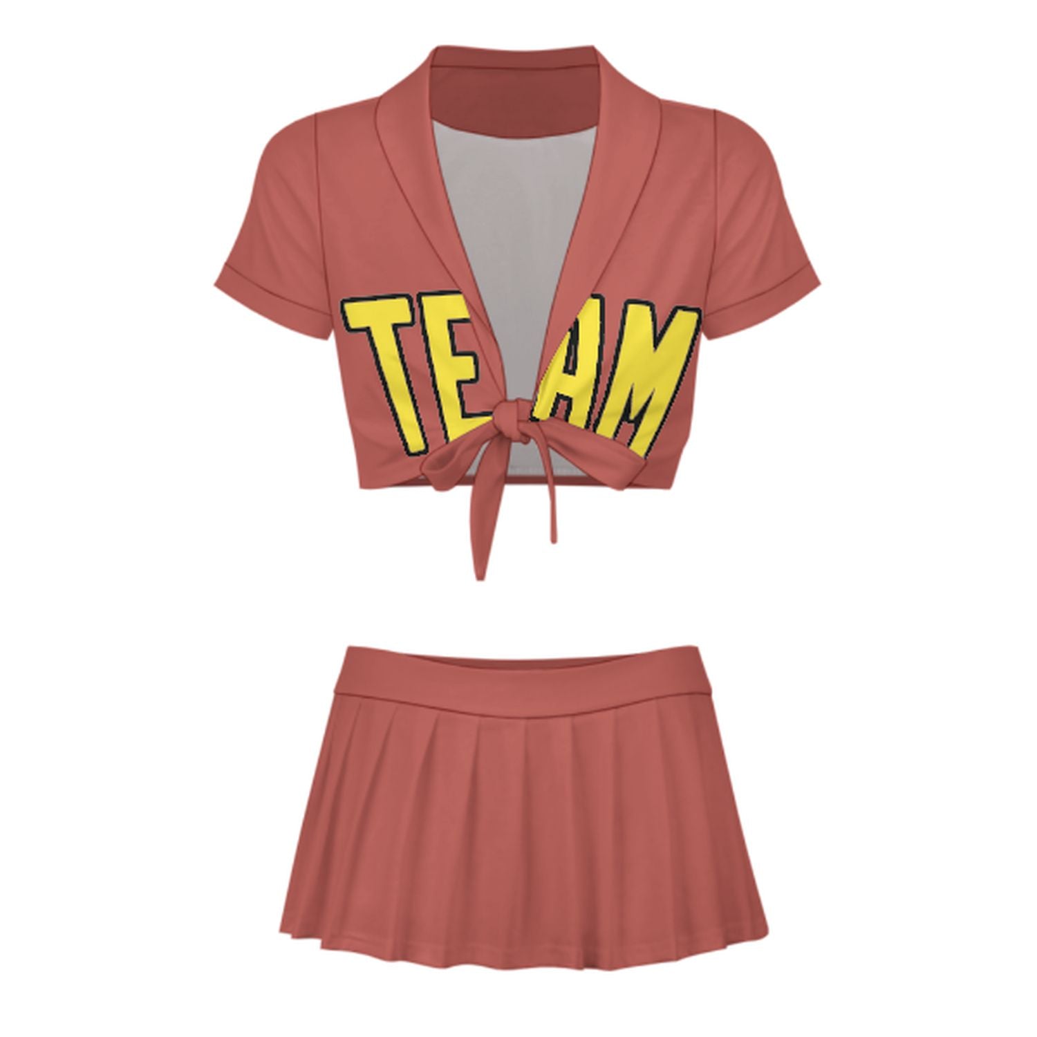 Maßgeschneidertes Kupferrose Blassgelb Cheerleader Outfit Set