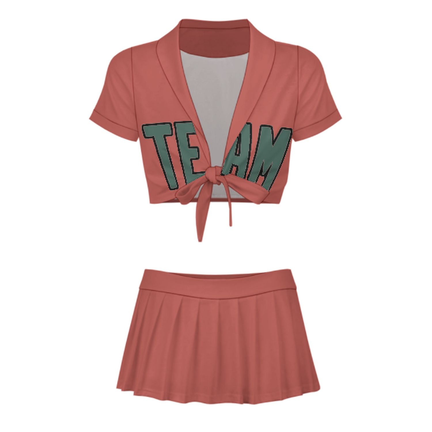 Maßgeschneidertes Kupferrose Blaugrün Cheerleader Outfit Set