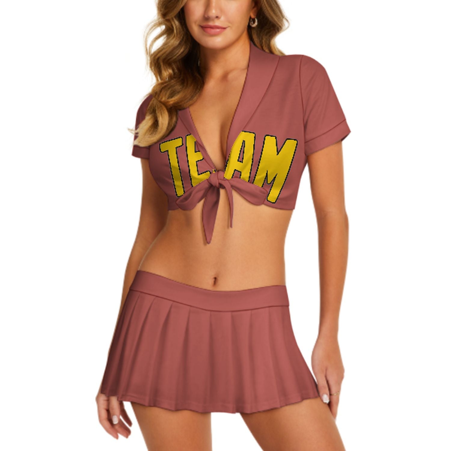 Maßgeschneidertes Kupferrose Gold Cheerleader Outfit Set