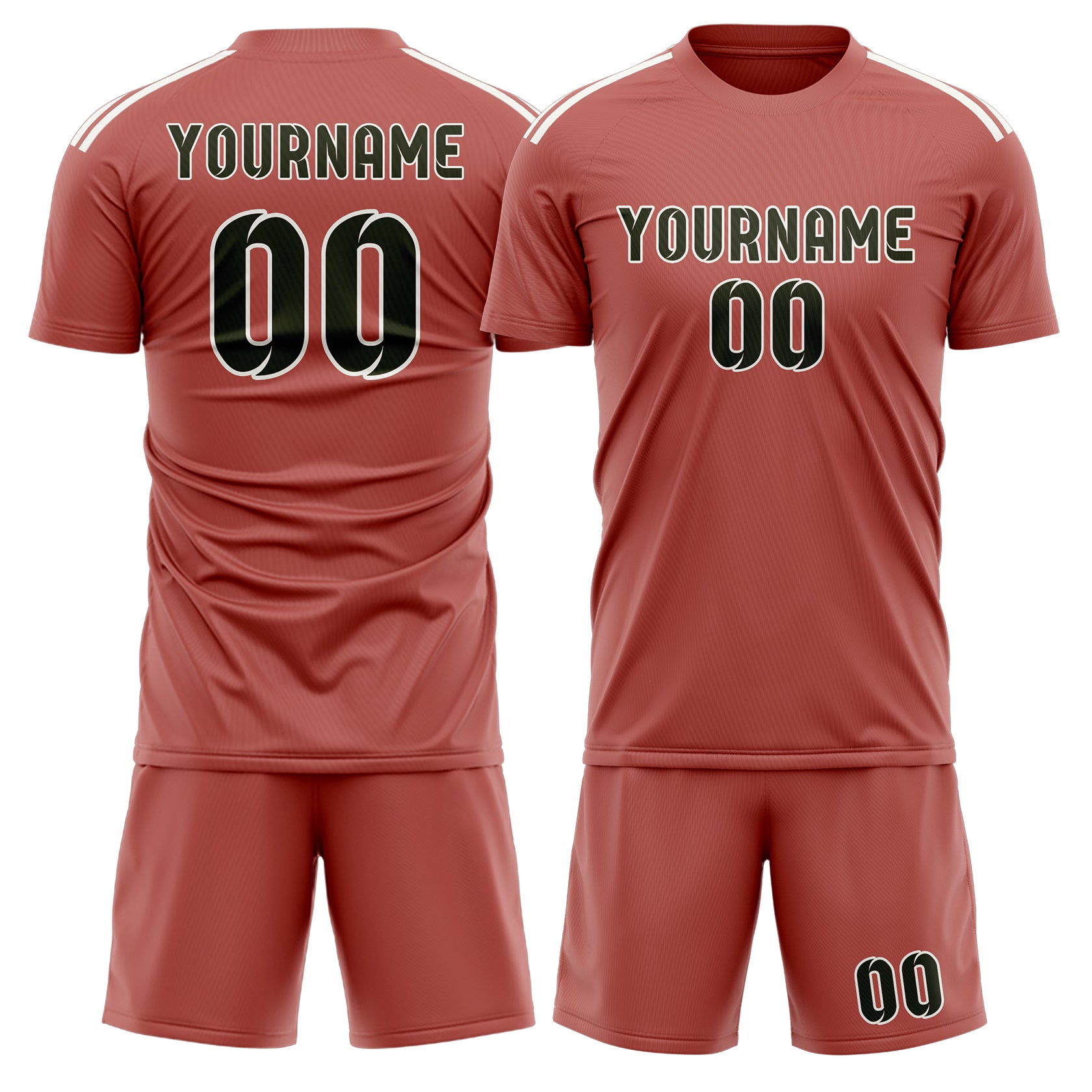 Maßgeschneidertes Professionelles Kupferrose Dunkles Oliv Fußballtrikot-Set
