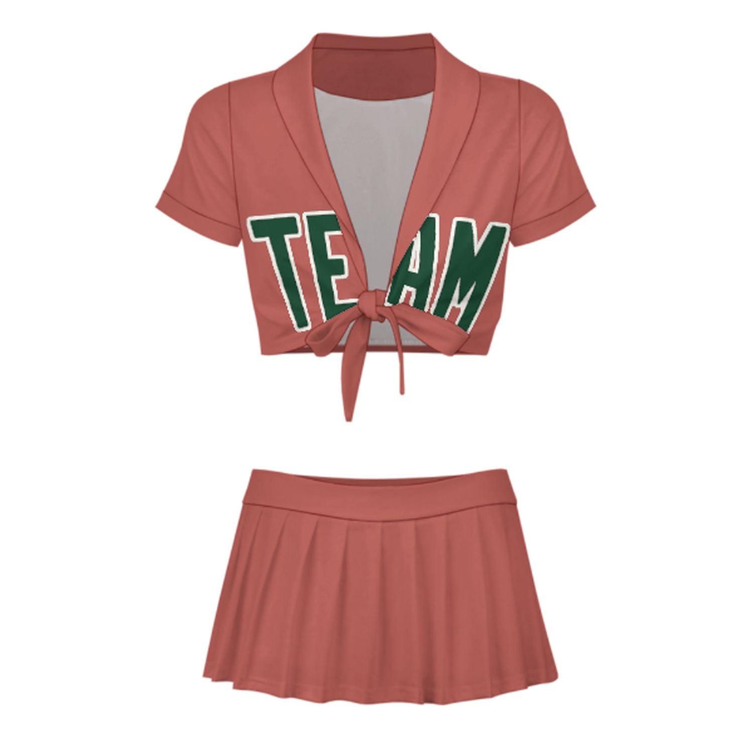 Maßgeschneidertes Kupferrose Moosgrün Cheerleader Outfit Set