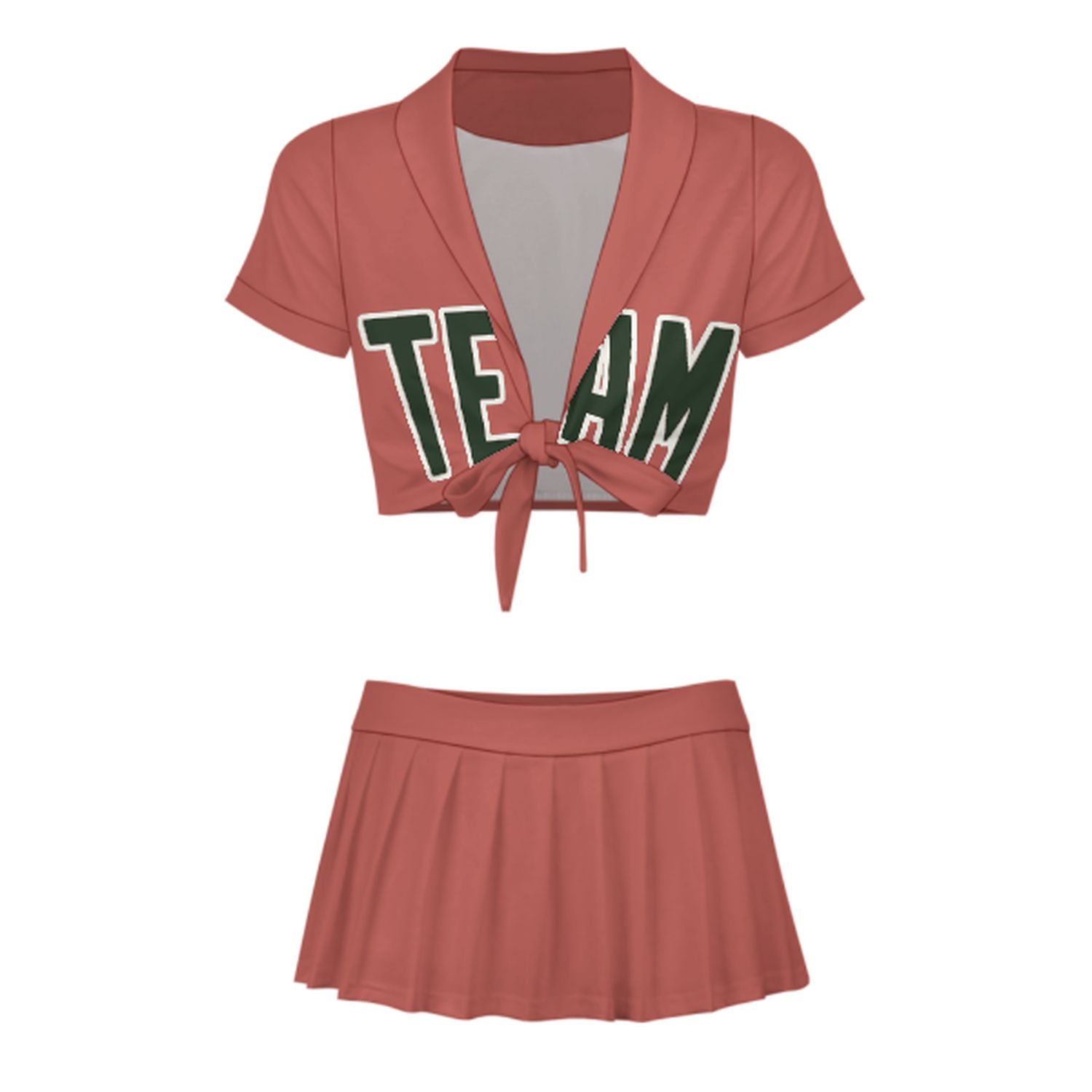 Maßgeschneidertes Kupferrose Tannengrün Cheerleader Outfit Set