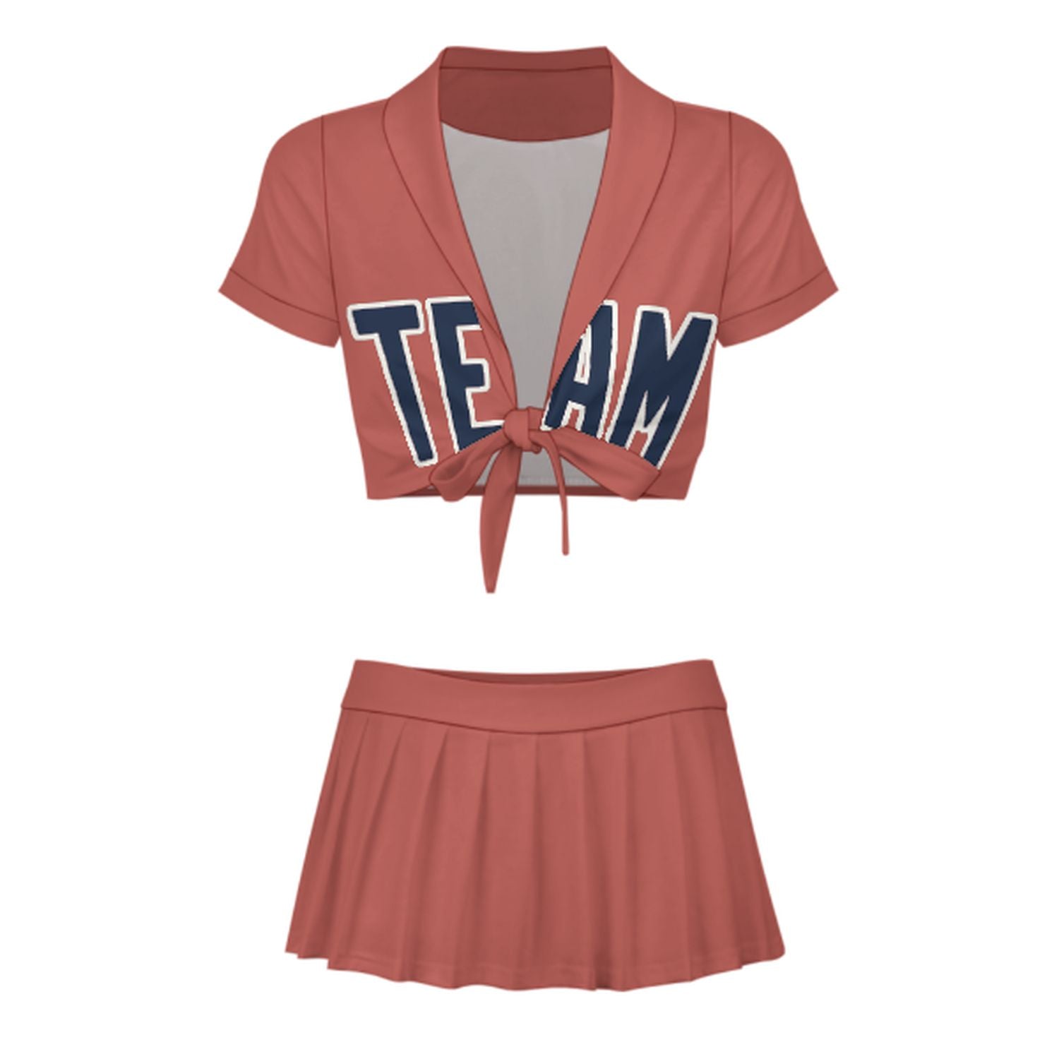 Maßgeschneidertes Kupferrose Marineblau Cheerleader Outfit Set