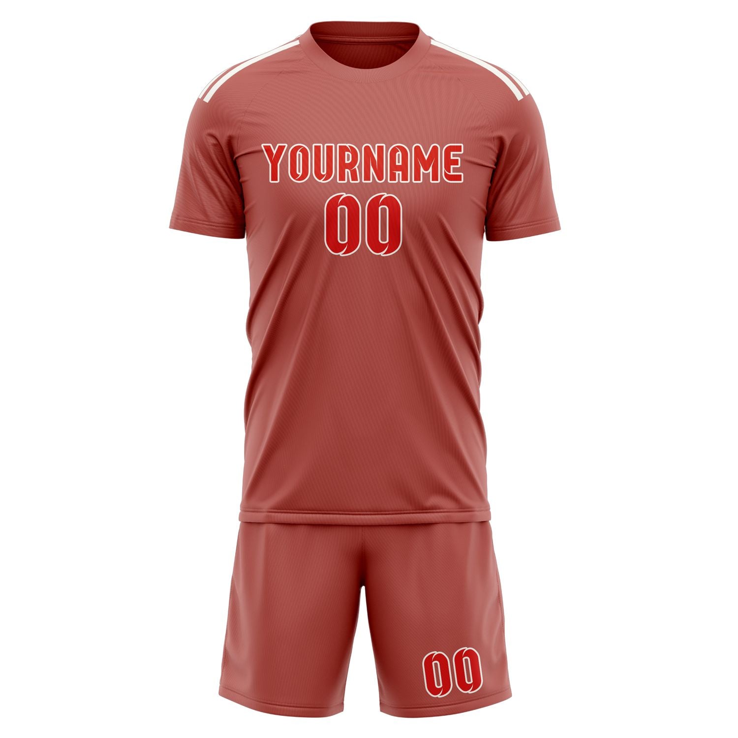 Maßgeschneidertes Professionelles Kupferrose Orangerot Fußballtrikot-Set