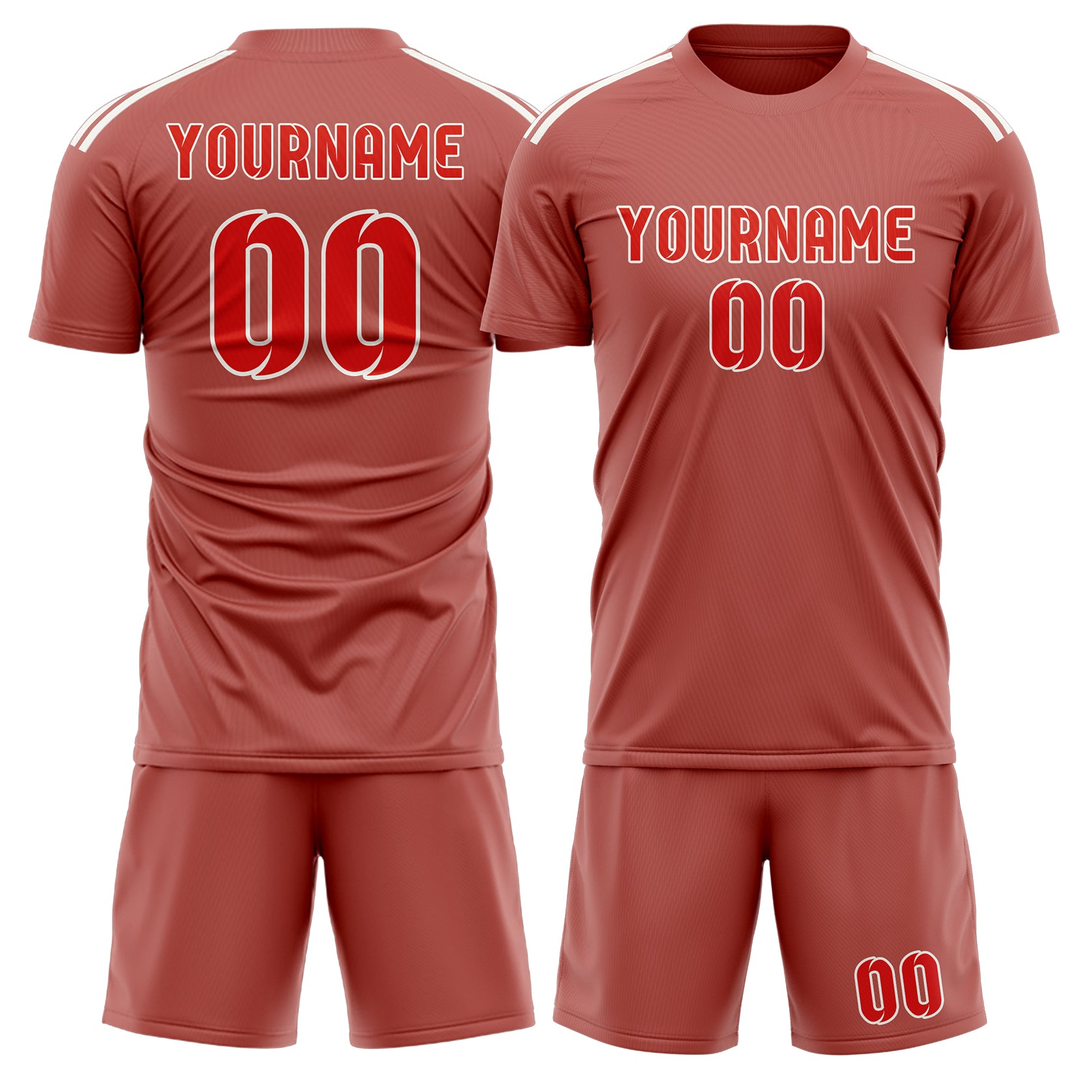 Maßgeschneidertes Professionelles Kupferrose Orangerot Fußballtrikot-Set