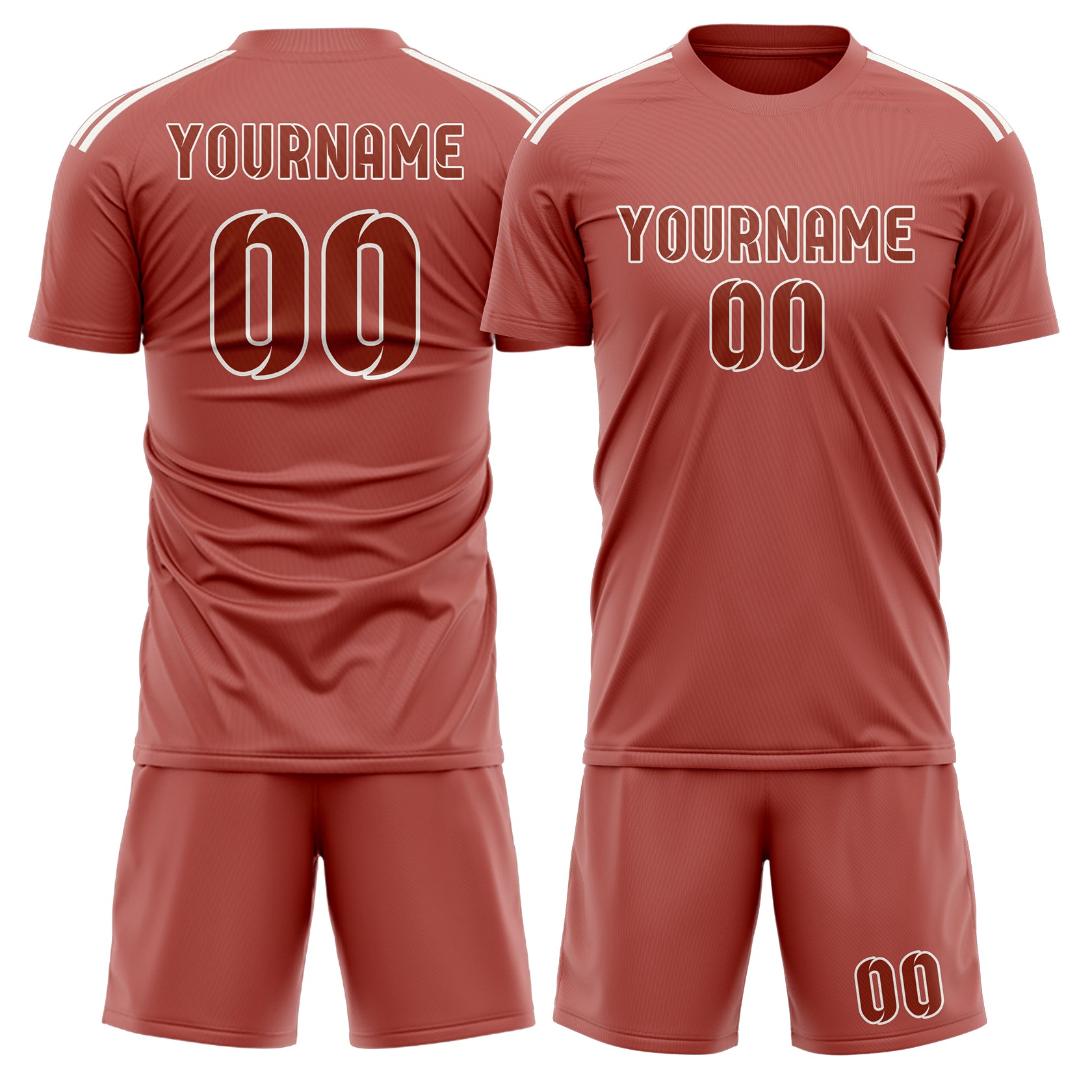 Maßgeschneidertes Professionelles Kupferrose Korallenrot Fußballtrikot-Set