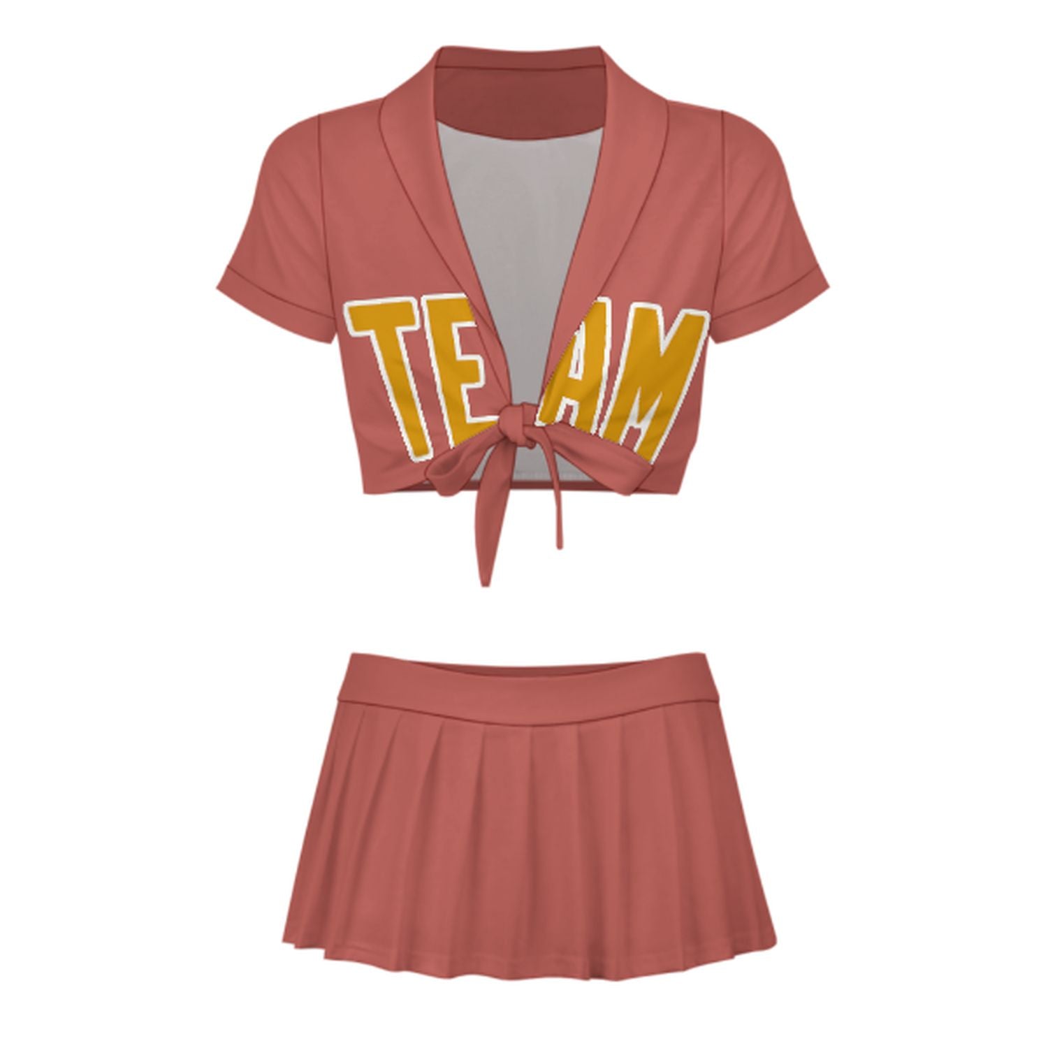 Maßgeschneidertes Kupferrose Gelb Cheerleader Outfit Set