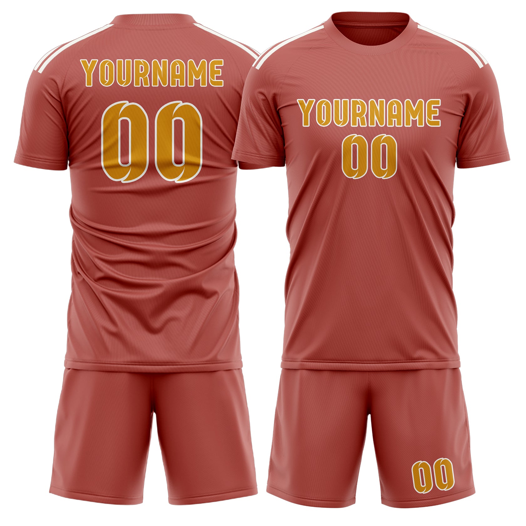 Maßgeschneidertes Professionelles Kupferrose Gelb Fußballtrikot-Set